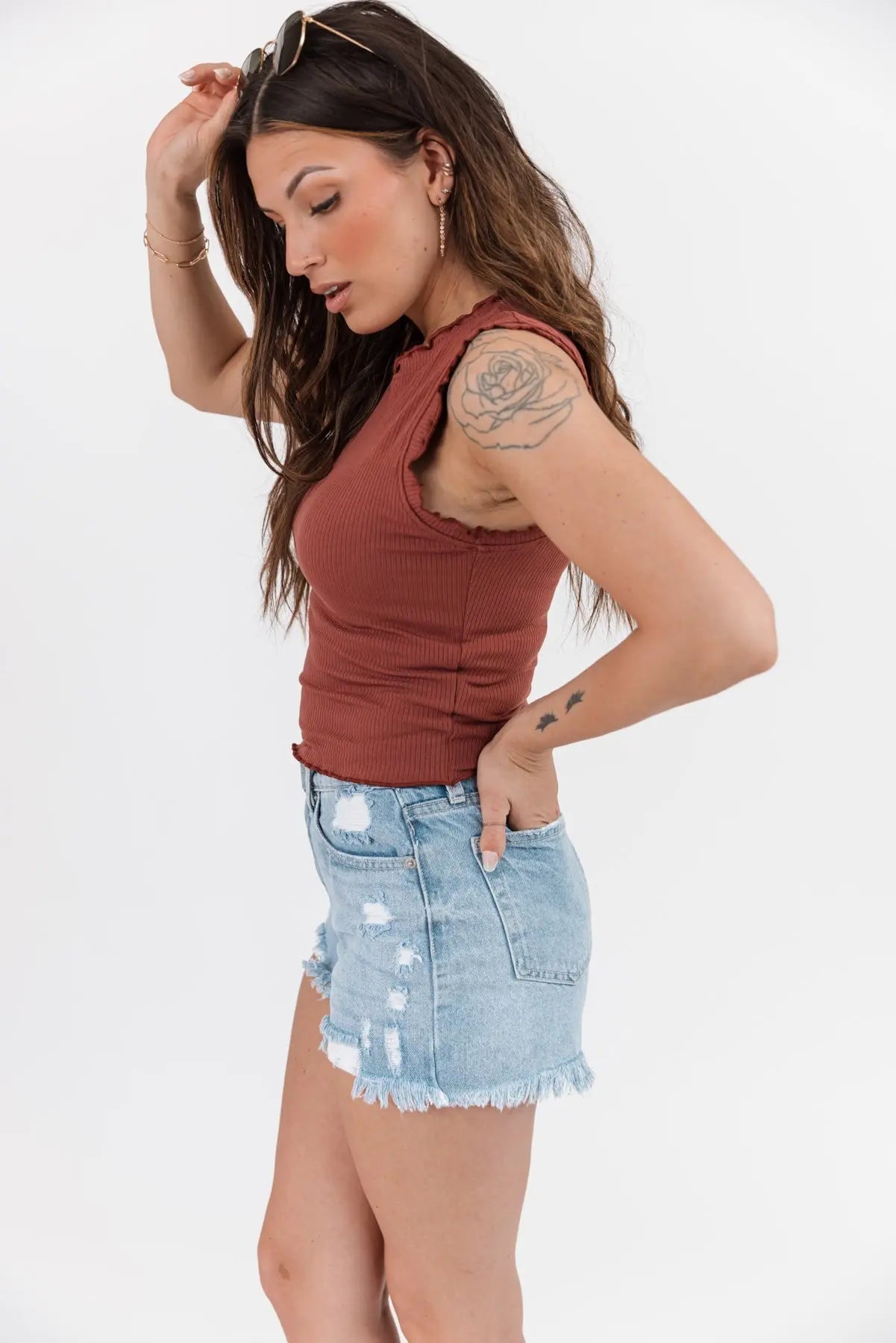 Aspyn Marsala Ruffle Trim Tank - JO+CO
