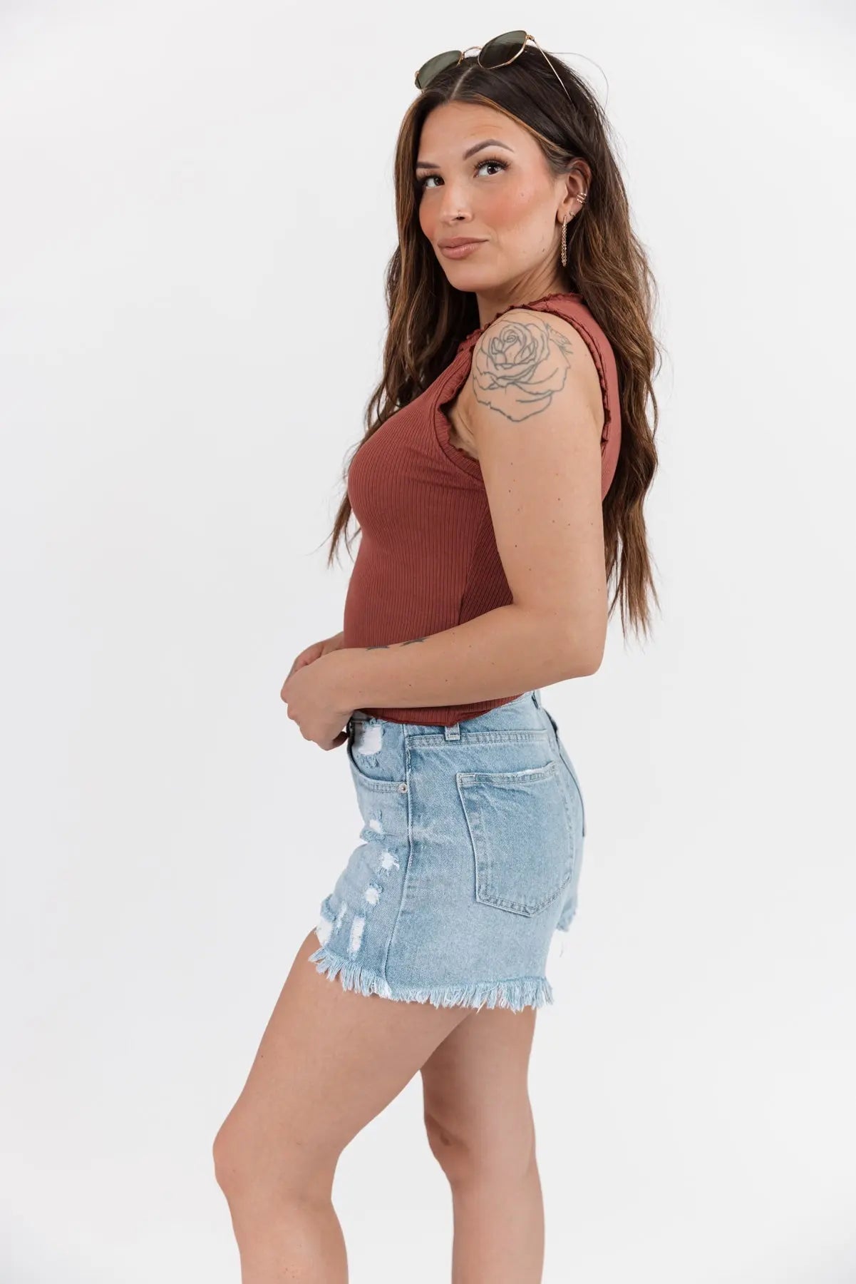 Aspyn Marsala Ruffle Trim Tank - JO+CO