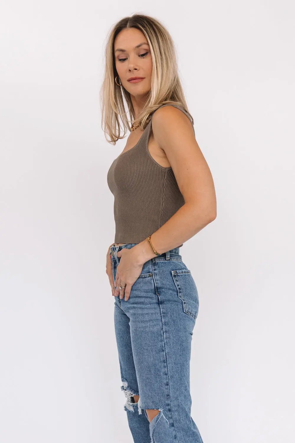 Basic Babe Mocha Ribbed Tank - JO+CO