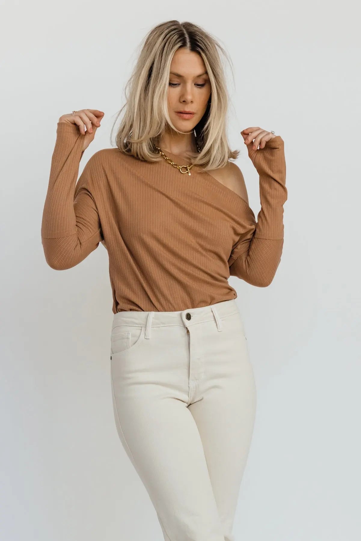 Brielle Sand Off Shoulder Bodysuit - FINAL SALE - JO+CO