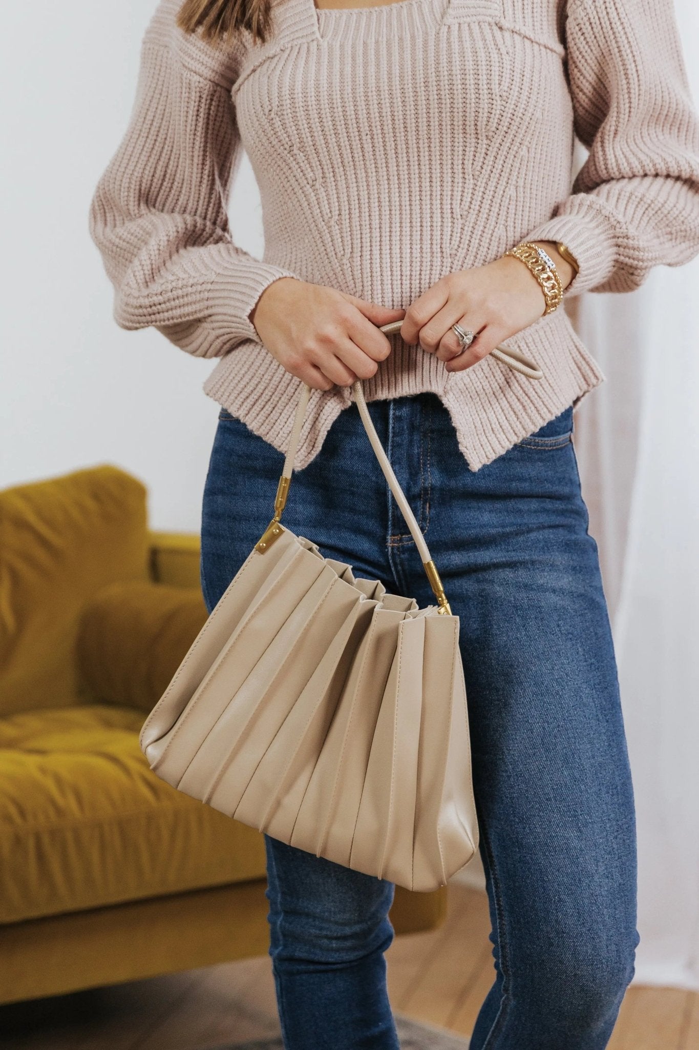 Carrie Pleated Vegan Shoulder Bag - BONE - FINAL SALE - JO+CO
