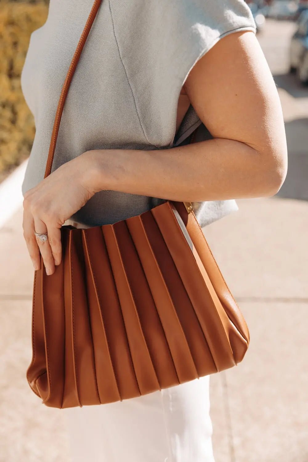 Carrie Pleated Vegan Shoulder Bag - SADDLE - FINAL SALE - JO+CO