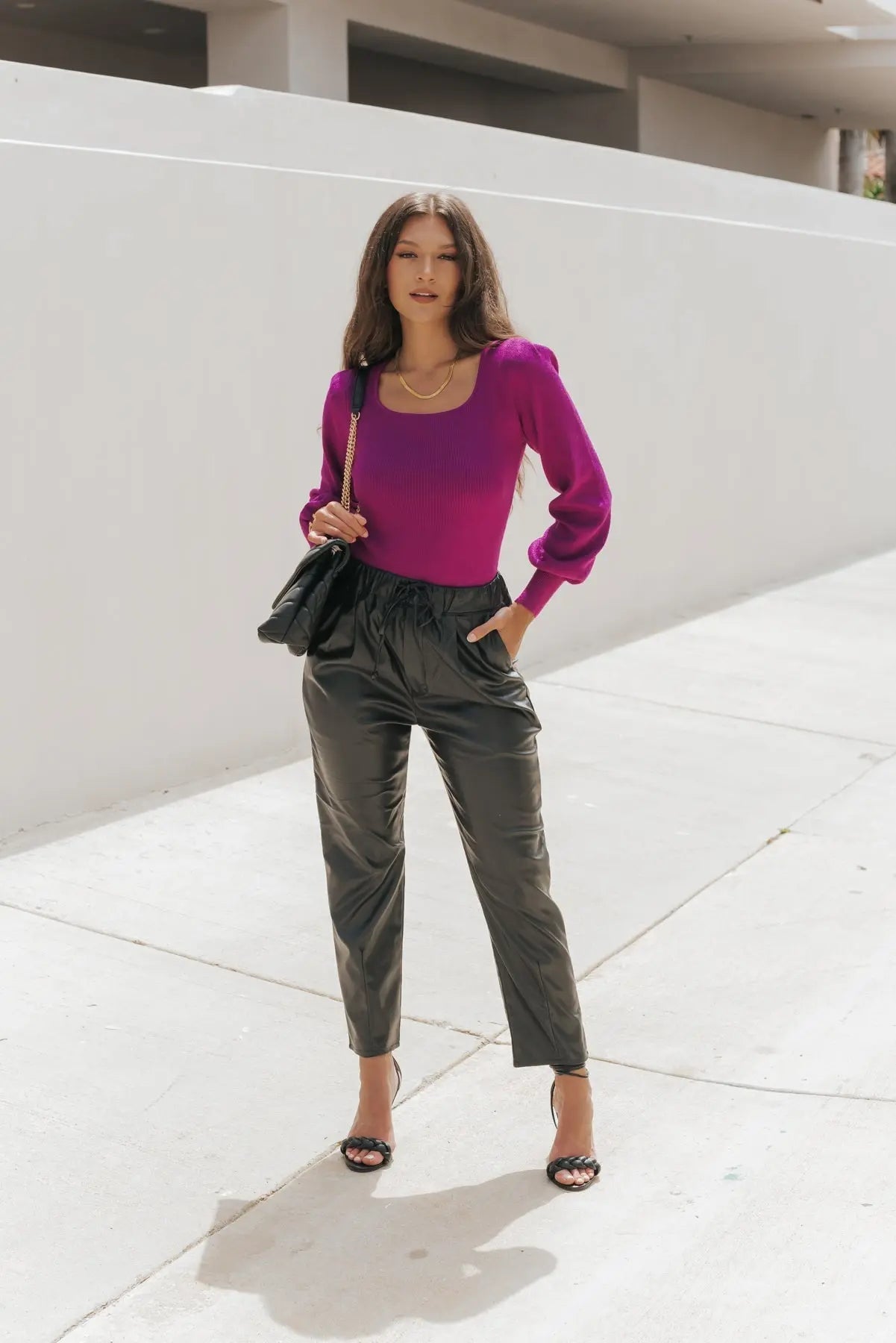 Eliza Magenta Square Neck Sweater - JO+CO