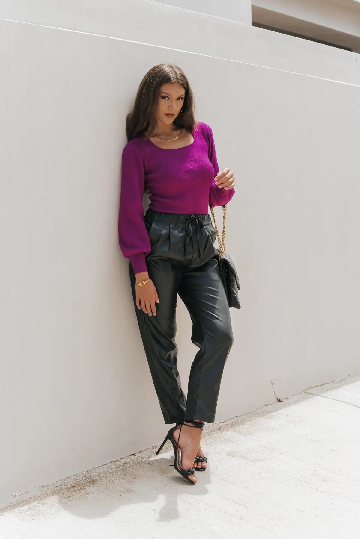 Eliza Magenta Square Neck Sweater - JO+CO