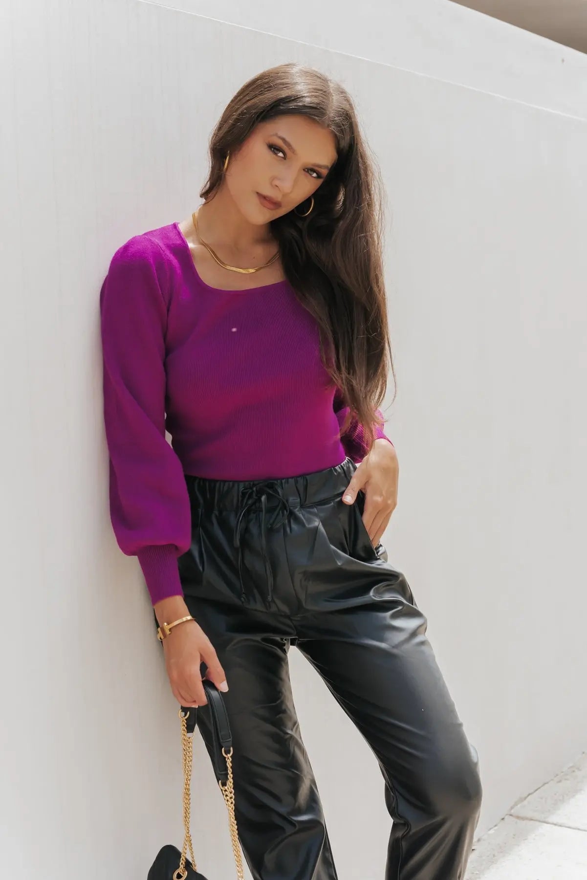 Eliza Magenta Square Neck Sweater - JO+CO