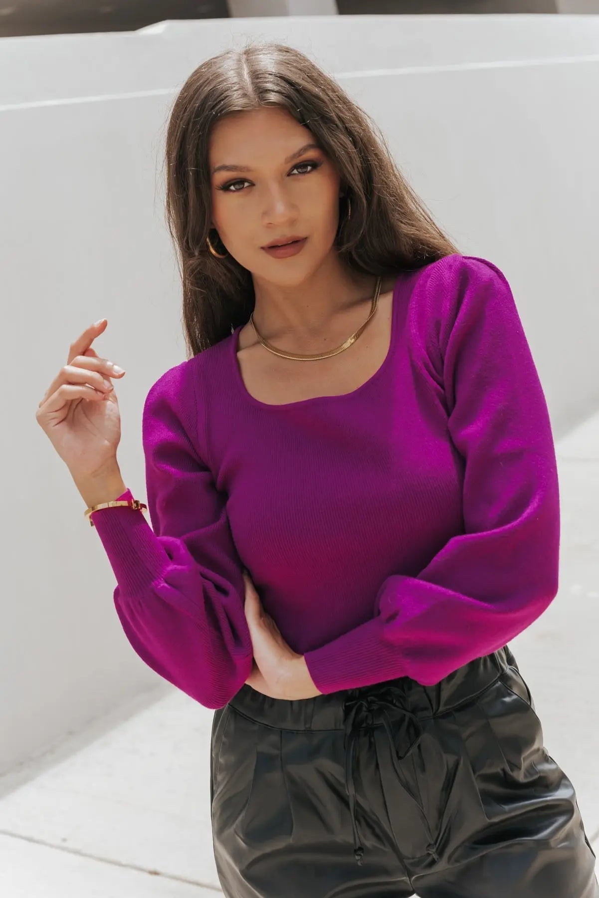 Eliza Magenta Square Neck Sweater - JO+CO