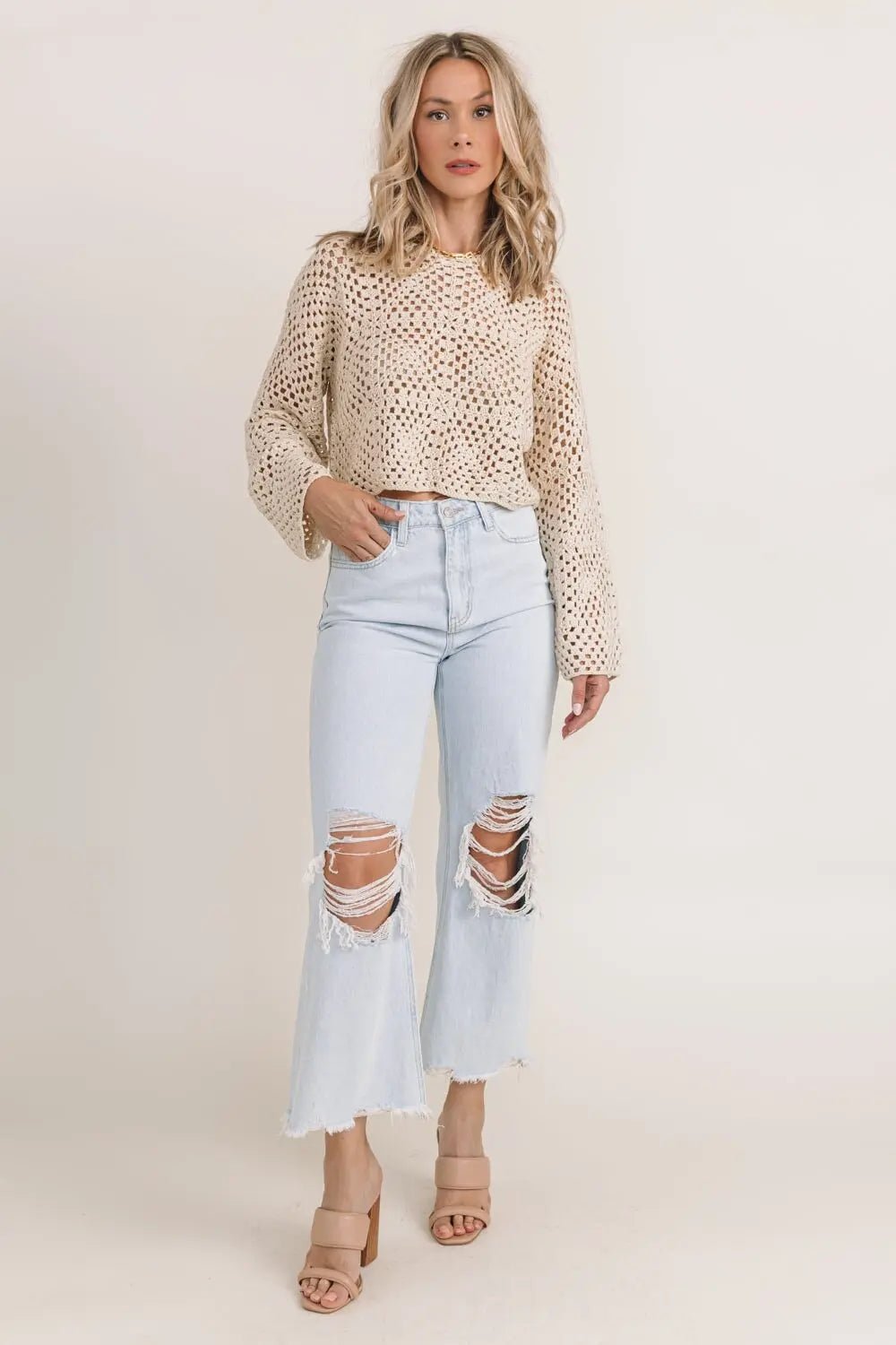 Genevieve Cream Crochet Crop Sweater - FINAL SALE - JO+CO