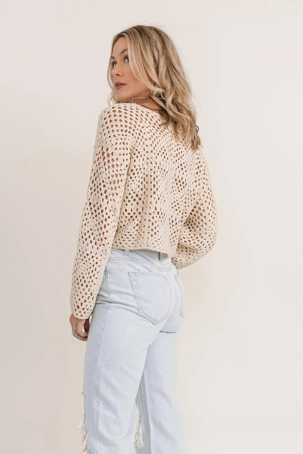 Genevieve Cream Crochet Crop Sweater - FINAL SALE - JO+CO