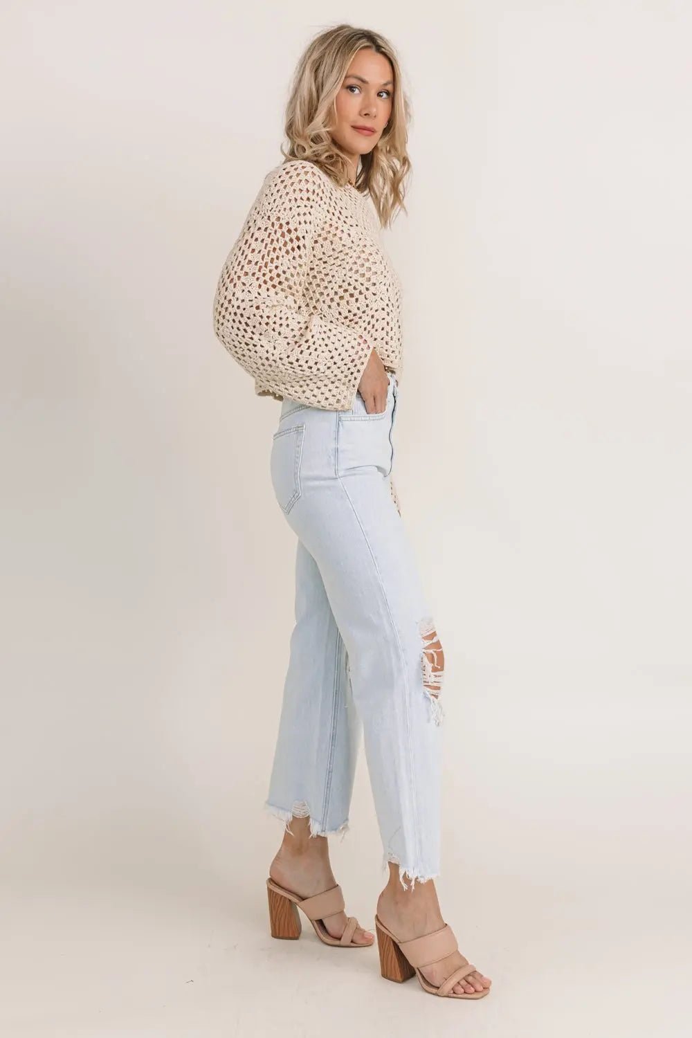 Genevieve Cream Crochet Crop Sweater - FINAL SALE - JO+CO