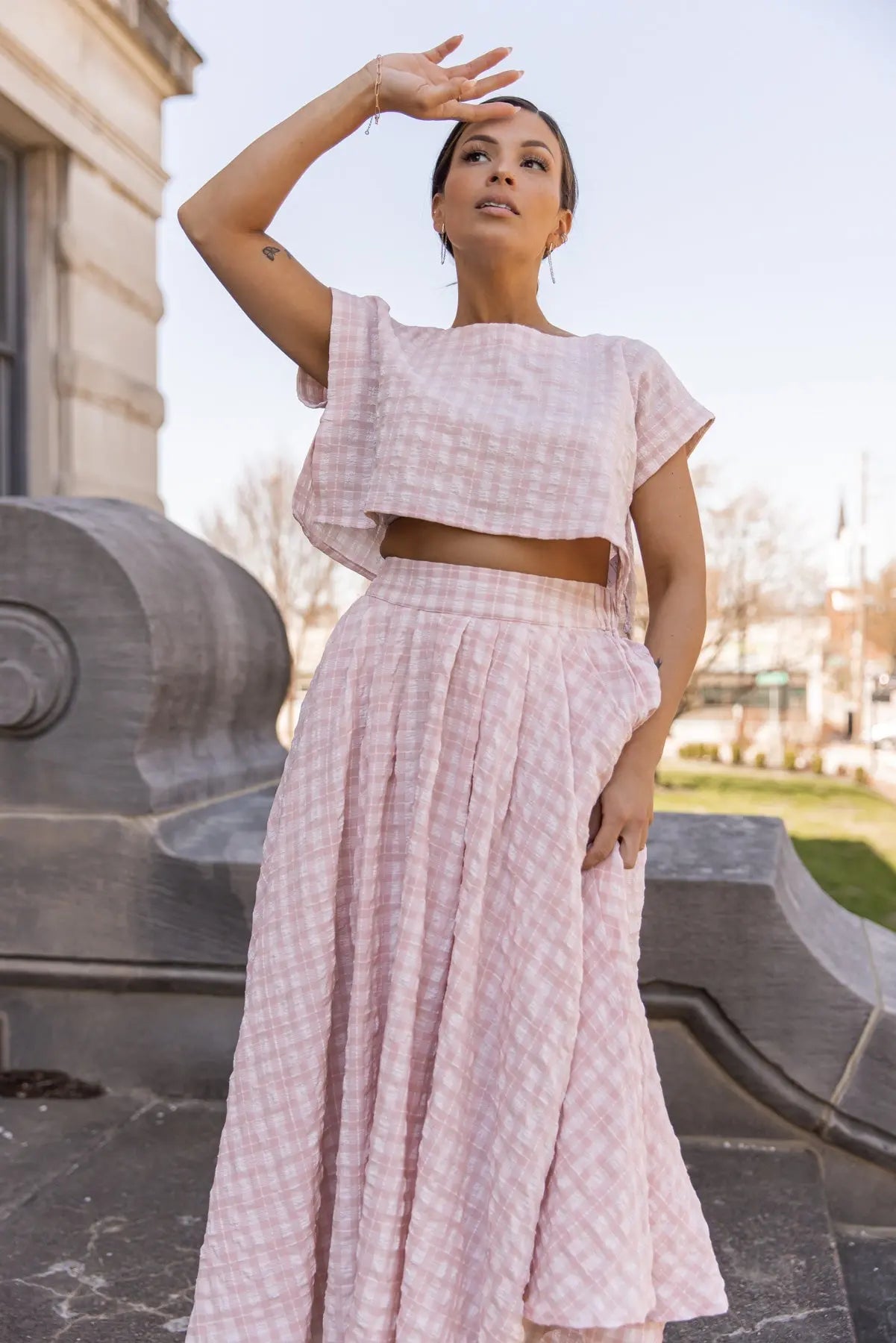 Gingham Gal Pink Plaid Top & Skirt Set - FINAL SALE - JO+CO