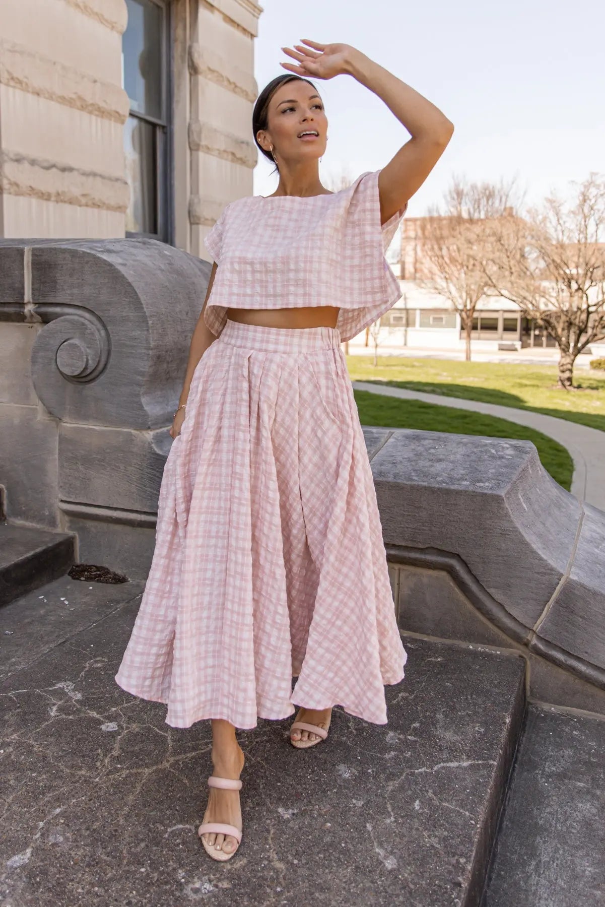 Gingham Gal Pink Plaid Top & Skirt Set - FINAL SALE - JO+CO