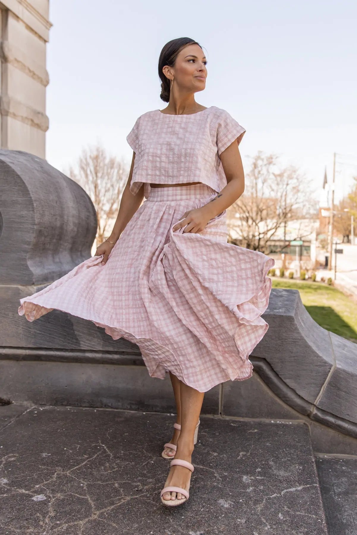 Gingham Gal Pink Plaid Top & Skirt Set - FINAL SALE - JO+CO