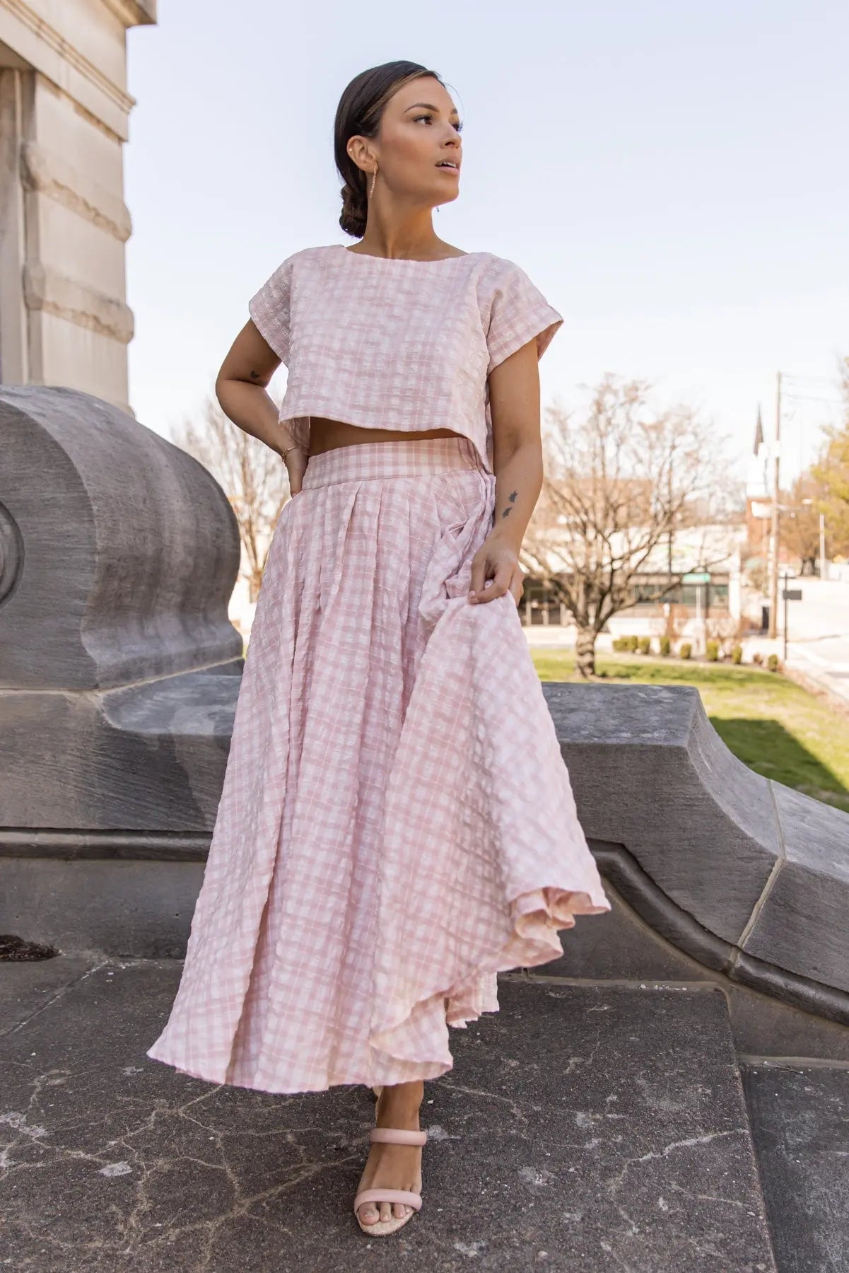 Gingham Gal Pink Plaid Top & Skirt Set - FINAL SALE - JO+CO