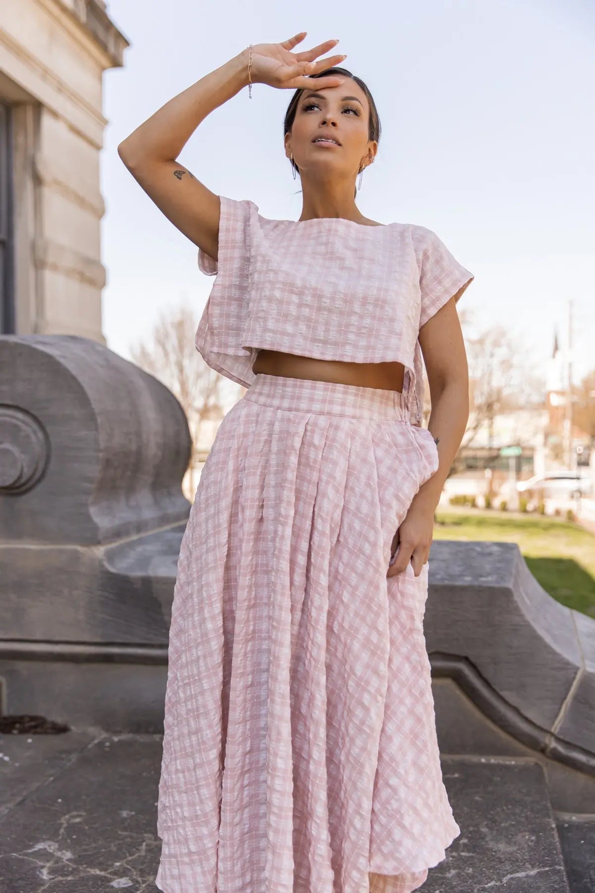 Gingham Gal Pink Plaid Top & Skirt Set - FINAL SALE - JO+CO