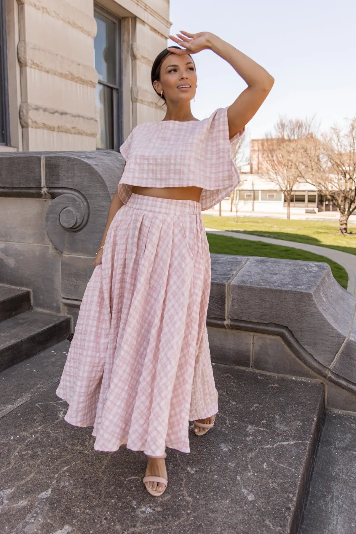 Gingham Gal Pink Plaid Top & Skirt Set - FINAL SALE - JO+CO