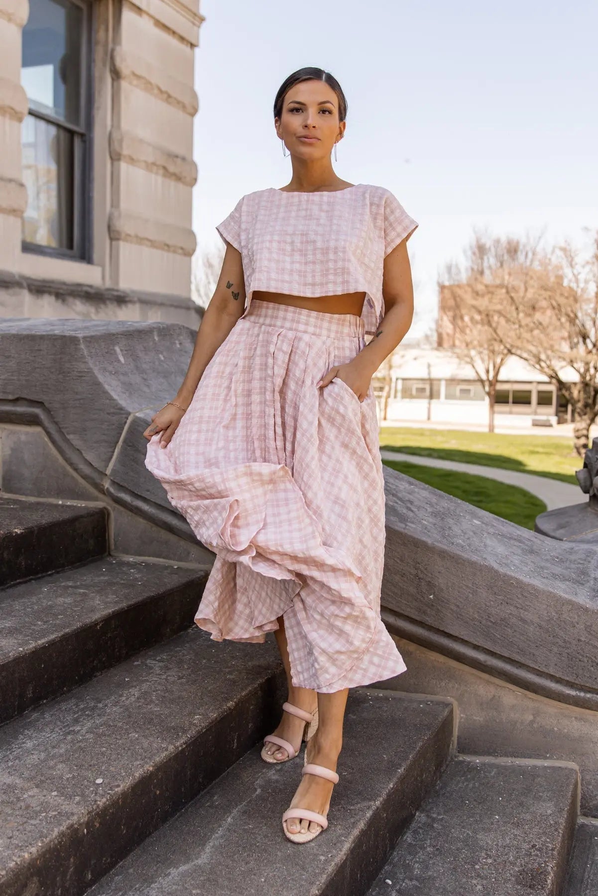 Gingham Gal Pink Plaid Top & Skirt Set - FINAL SALE - JO+CO