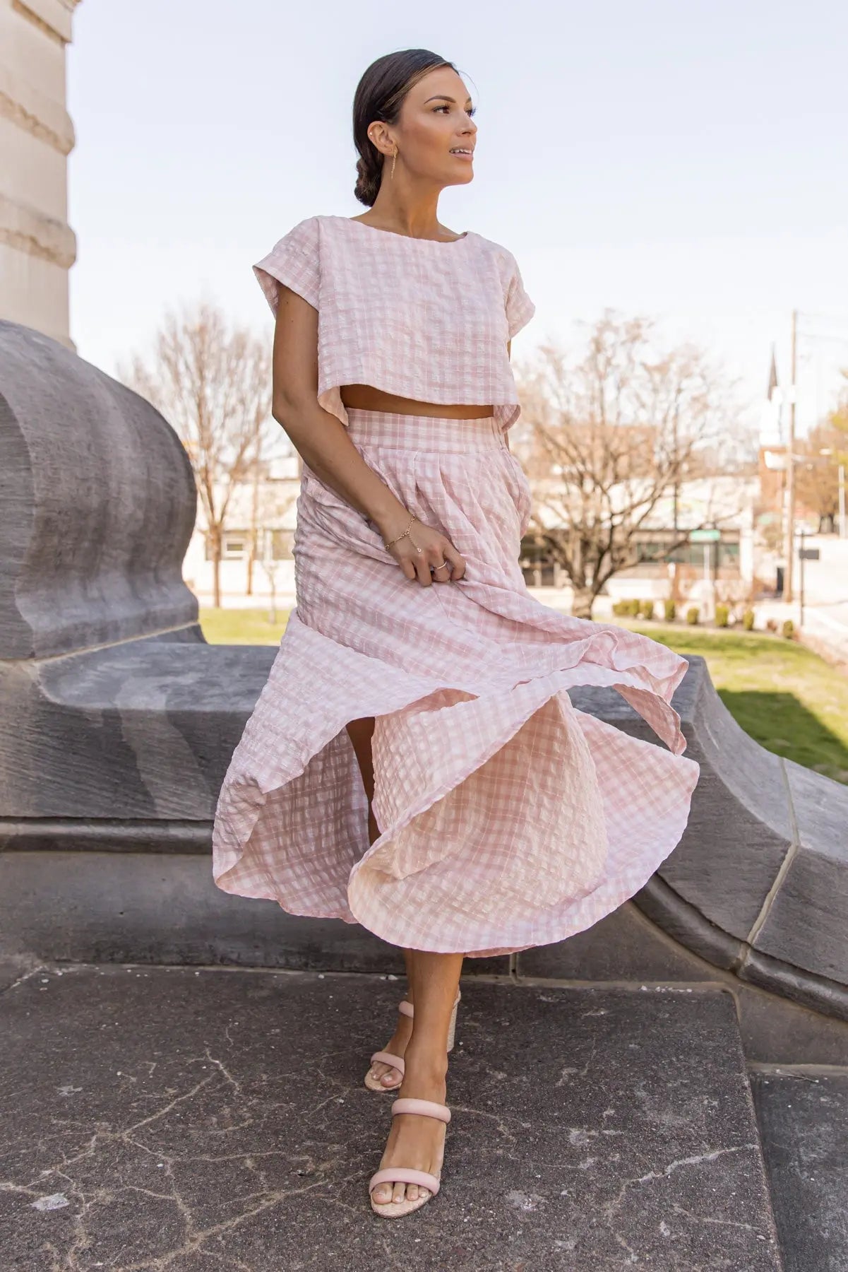 Gingham Gal Pink Plaid Top & Skirt Set - FINAL SALE - JO+CO