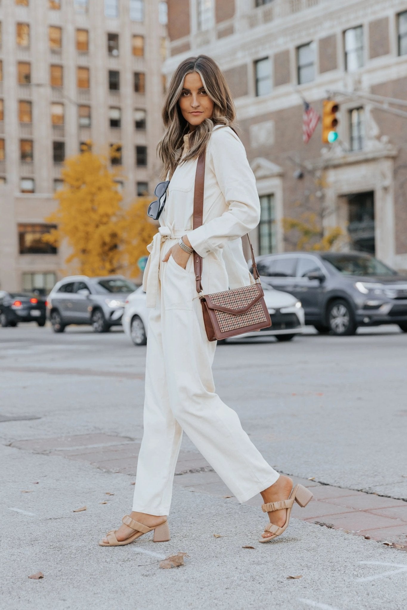 Glimpse Of Autumn Cotton Twill Utility Jumpsuit - VANILLA - FINAL SALE - JO+CO