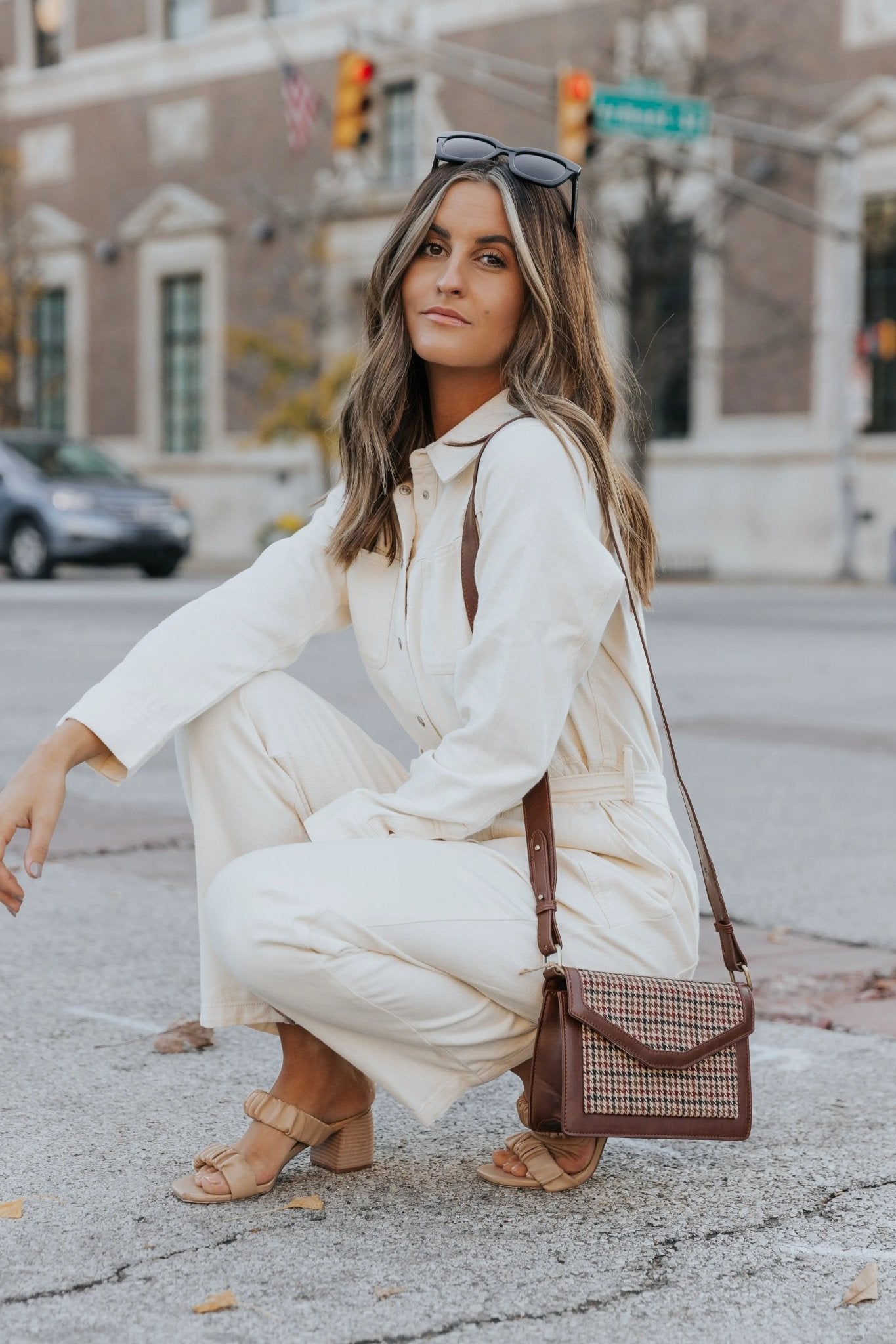 Glimpse Of Autumn Cotton Twill Utility Jumpsuit - VANILLA - FINAL SALE - JO+CO