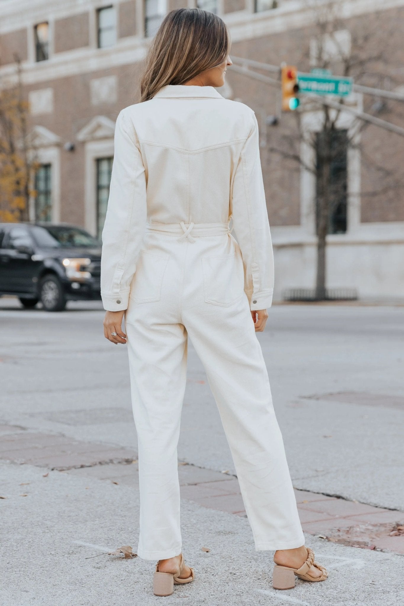 Glimpse Of Autumn Cotton Twill Utility Jumpsuit - VANILLA - FINAL SALE - JO+CO