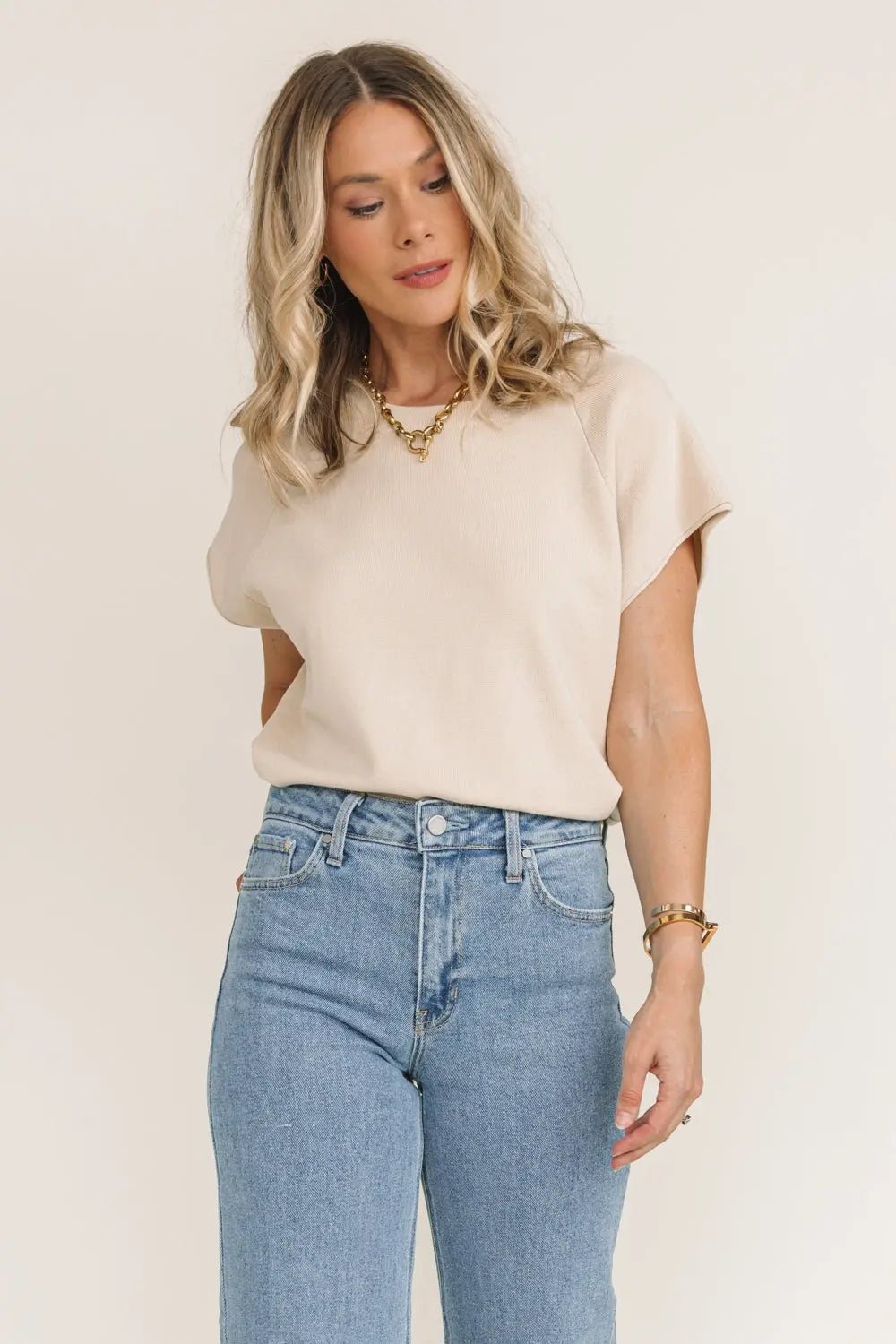 Gracie Natural Side Slit Sweater - JO+CO
