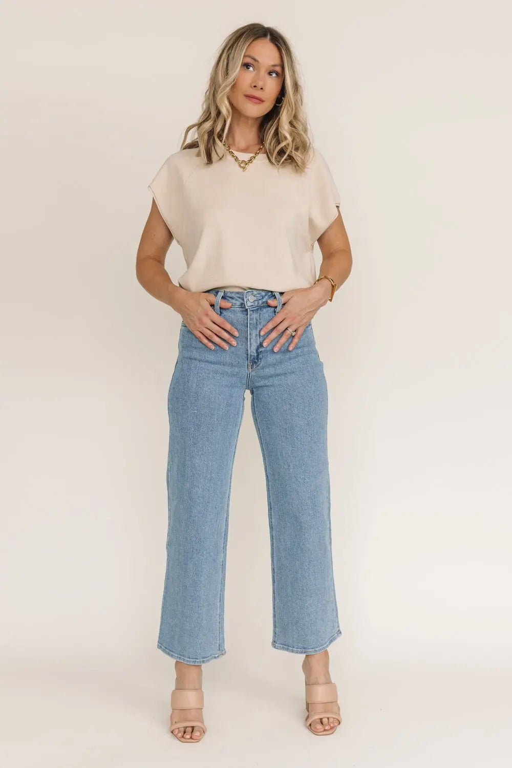 Gracie Natural Side Slit Sweater - JO+CO