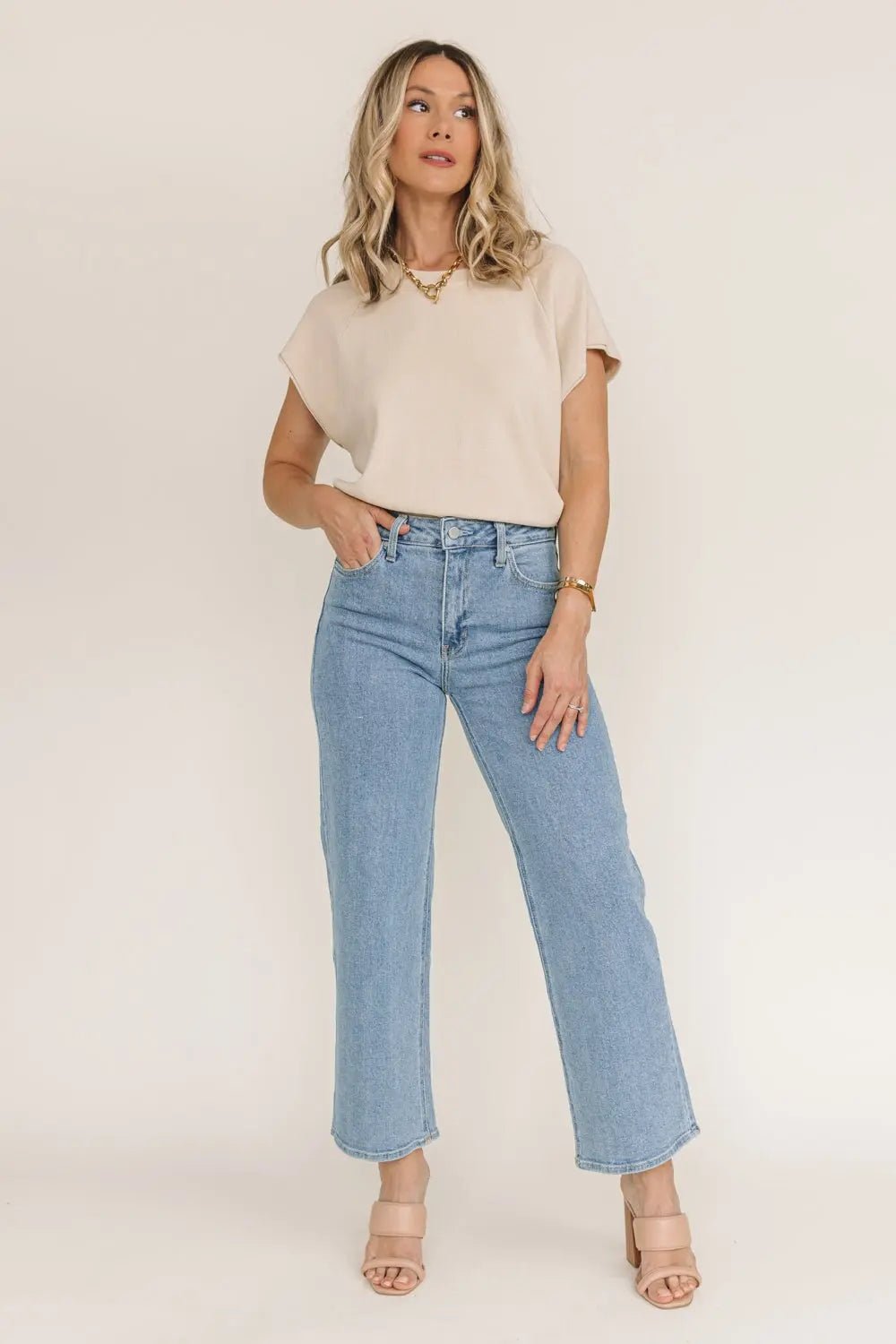 Gracie Natural Side Slit Sweater - JO+CO