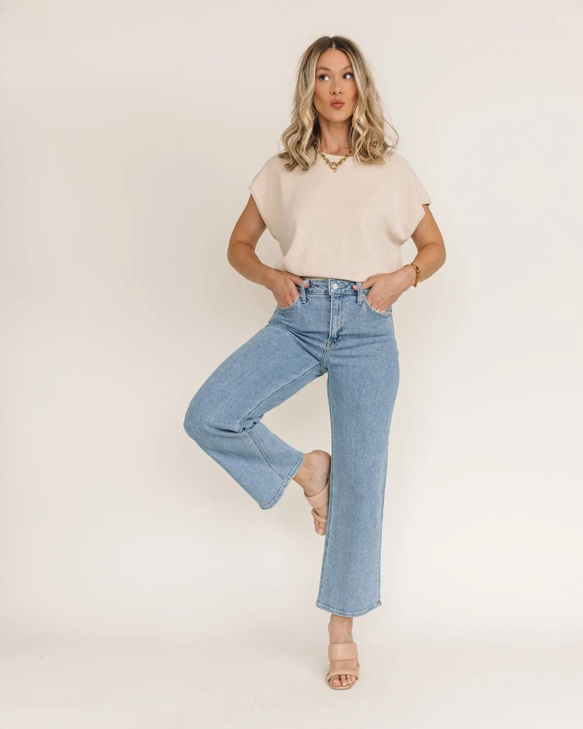 Gracie Natural Side Slit Sweater - JO+CO