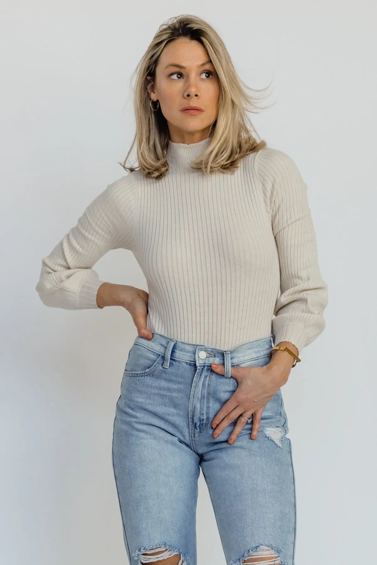 Hana Ecru Ribbed Knit Bodysuit - FINAL SALE - JO+CO