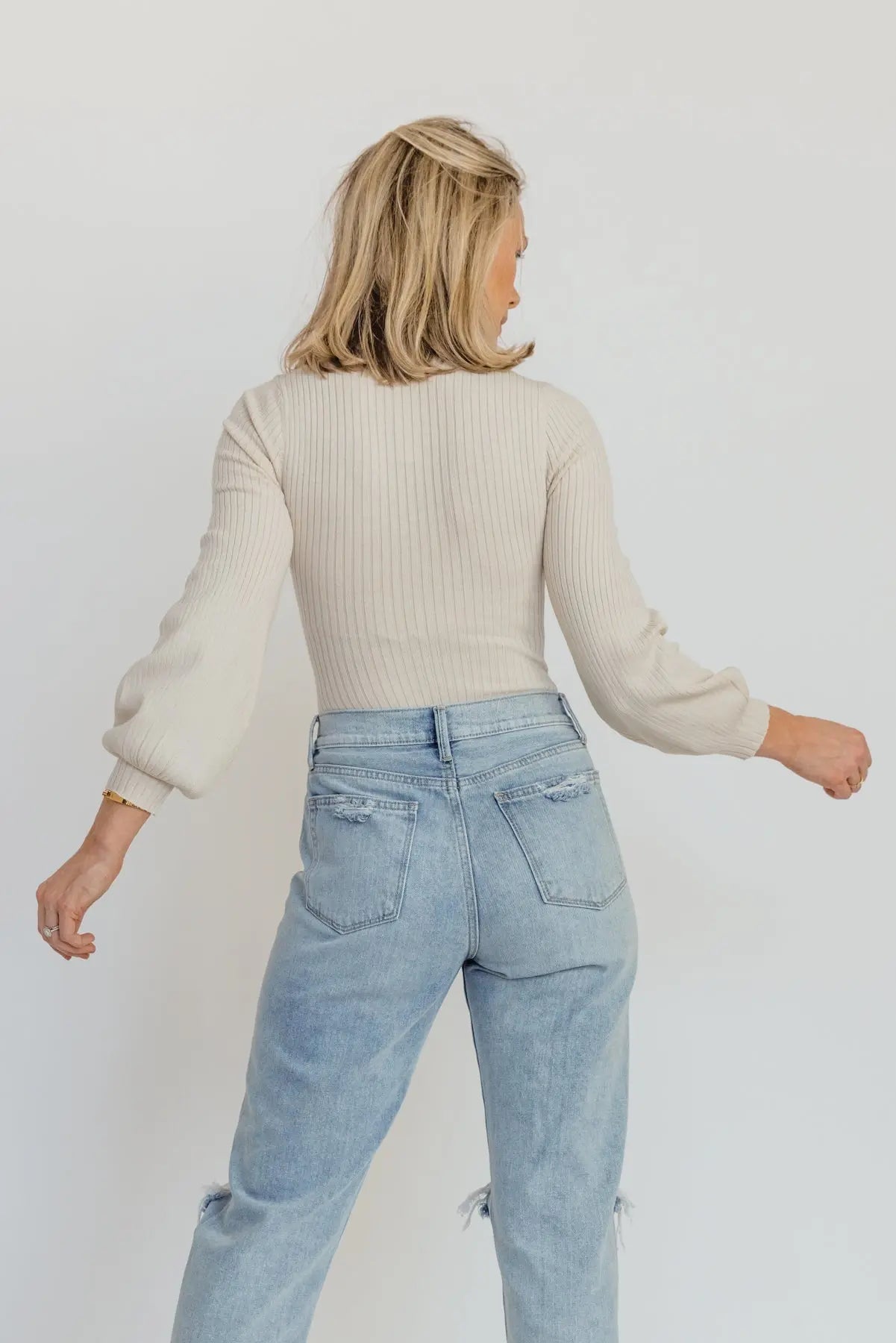 Hana Ecru Ribbed Knit Bodysuit - FINAL SALE - JO+CO