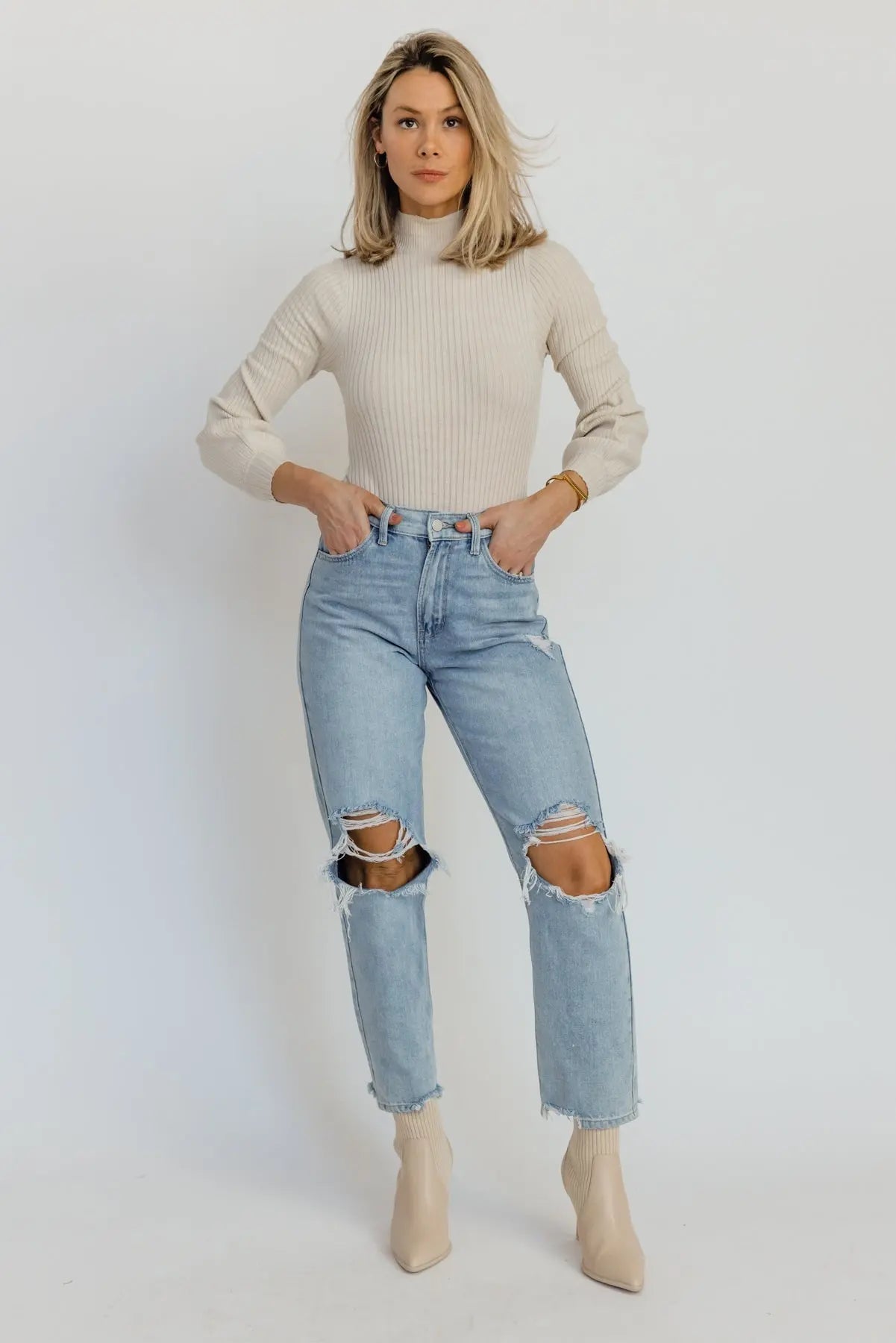 Hana Ecru Ribbed Knit Bodysuit - FINAL SALE - JO+CO