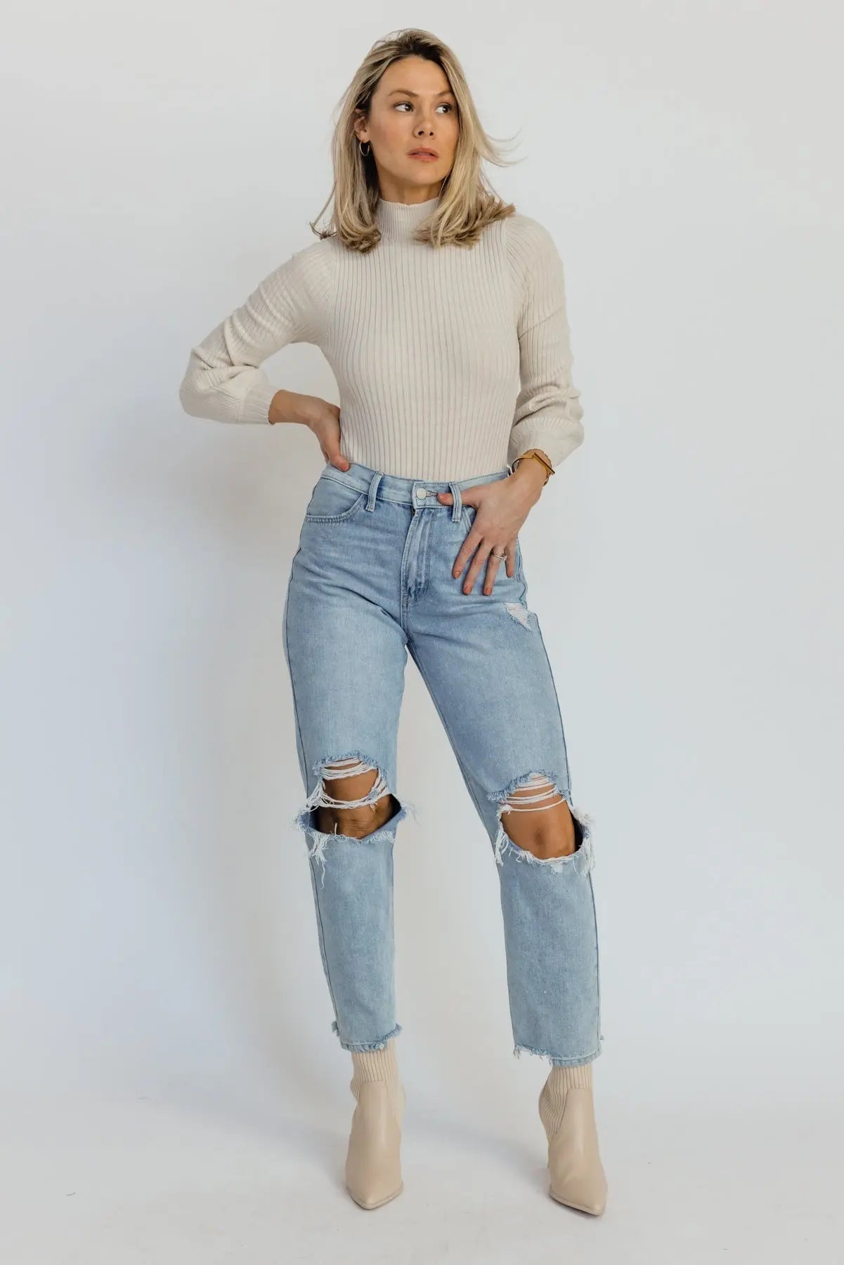 Hana Ecru Ribbed Knit Bodysuit - FINAL SALE - JO+CO