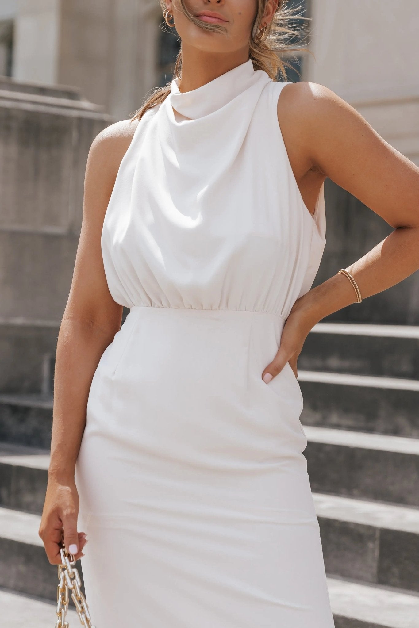 Maxine Ecru Midi Cowl Neck Dress - FINAL SALE - JO+CO