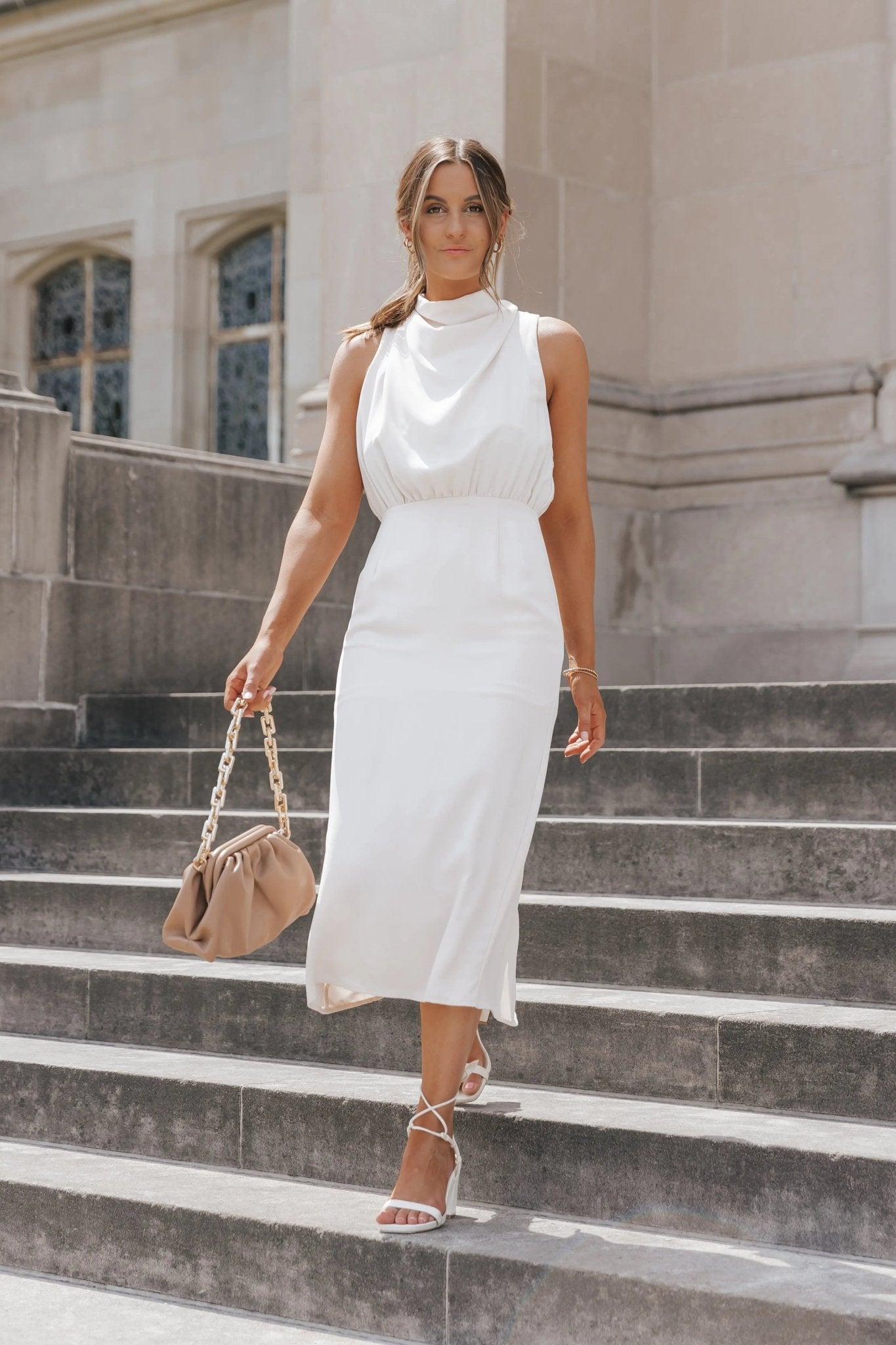 Maxine Ecru Midi Cowl Neck Dress - FINAL SALE - JO+CO