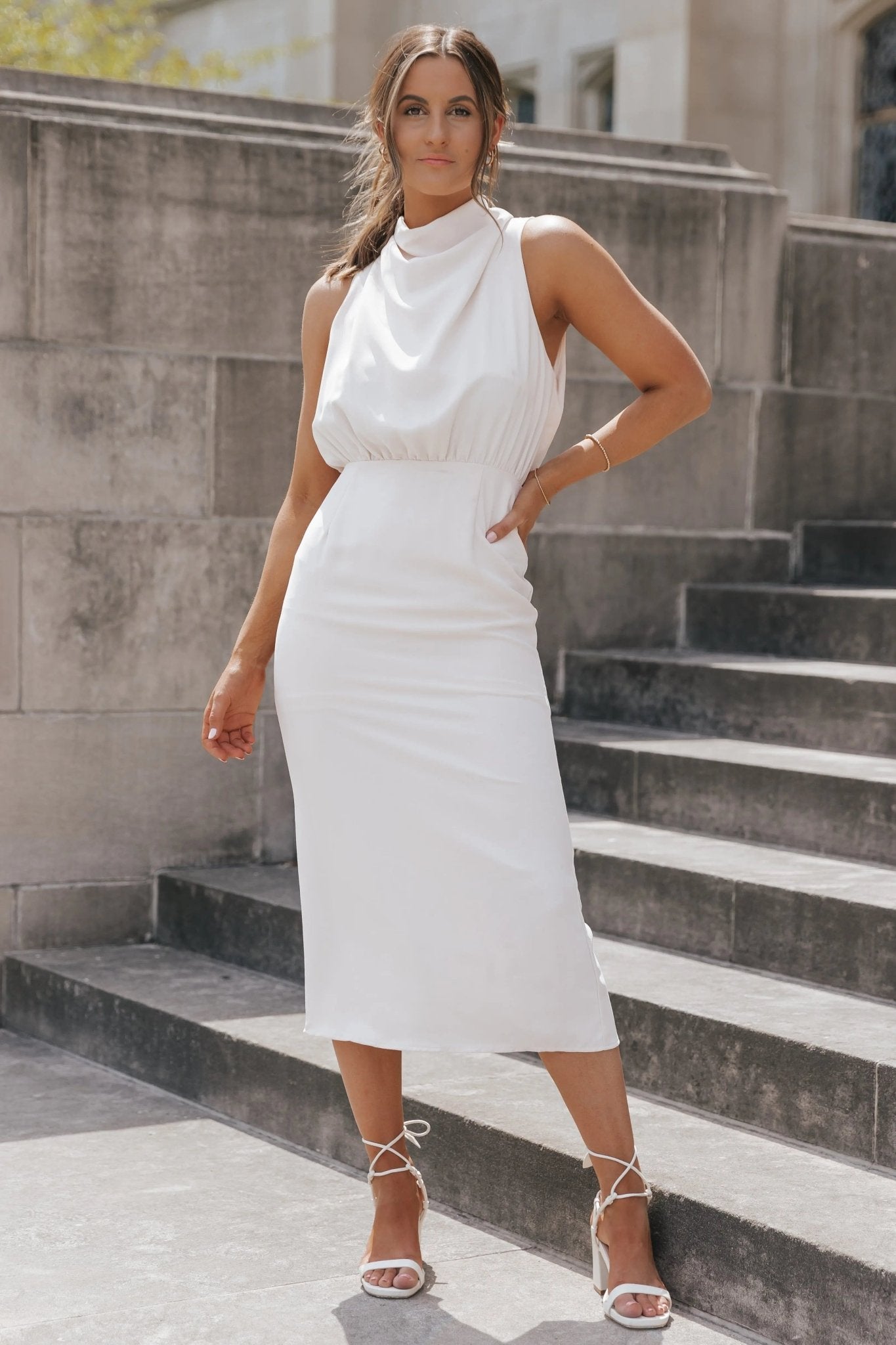 Maxine Ecru Midi Cowl Neck Dress - FINAL SALE - JO+CO