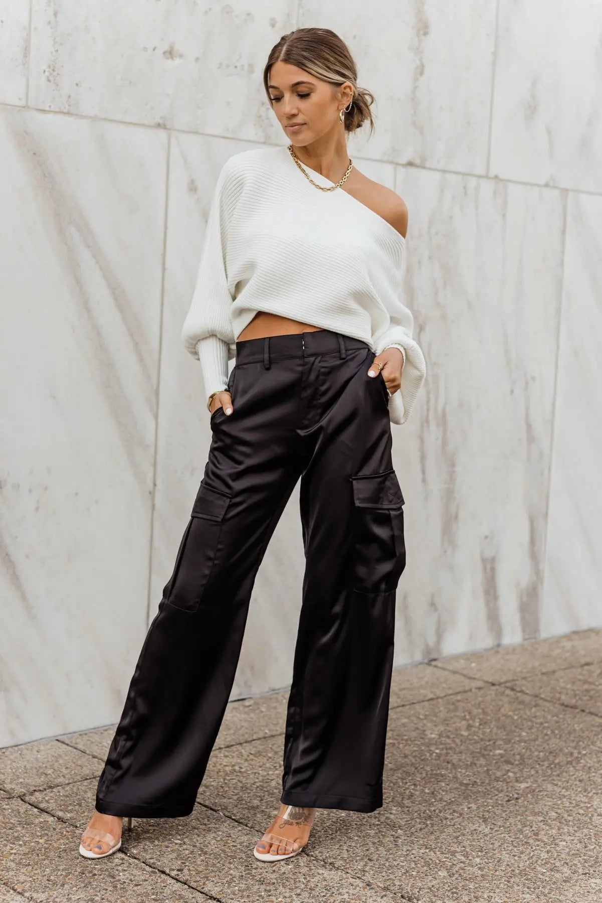 Nina Black Satin Cargo Pant - FINAL SALE - JO+CO