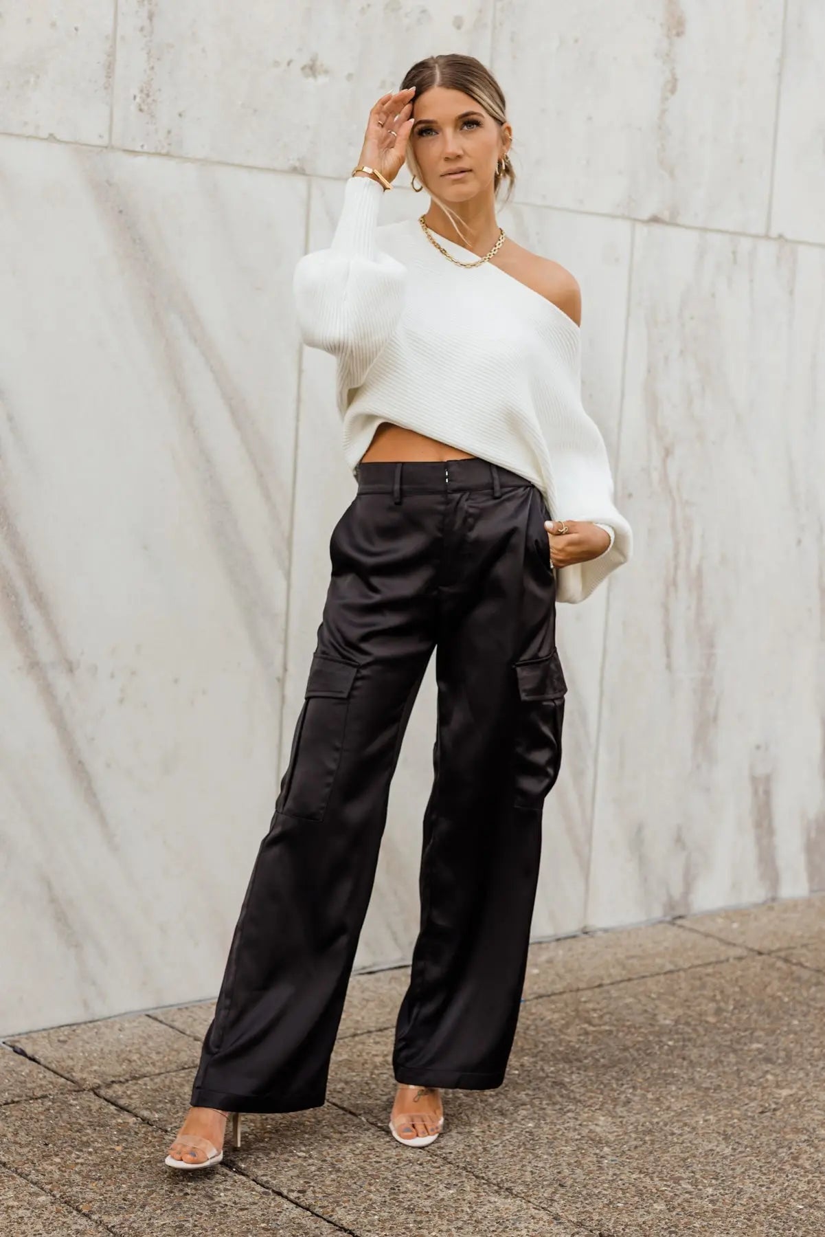 Nina Black Satin Cargo Pant - FINAL SALE - JO+CO