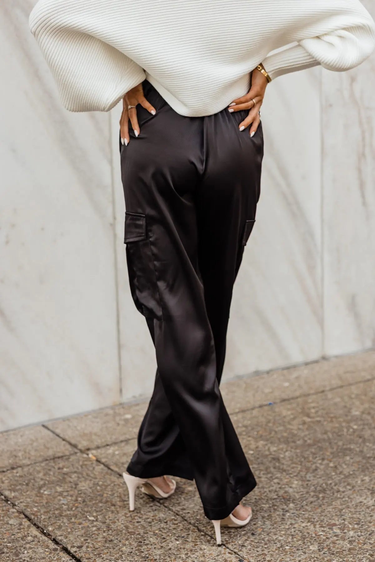 Nina Black Satin Cargo Pant - FINAL SALE - JO+CO