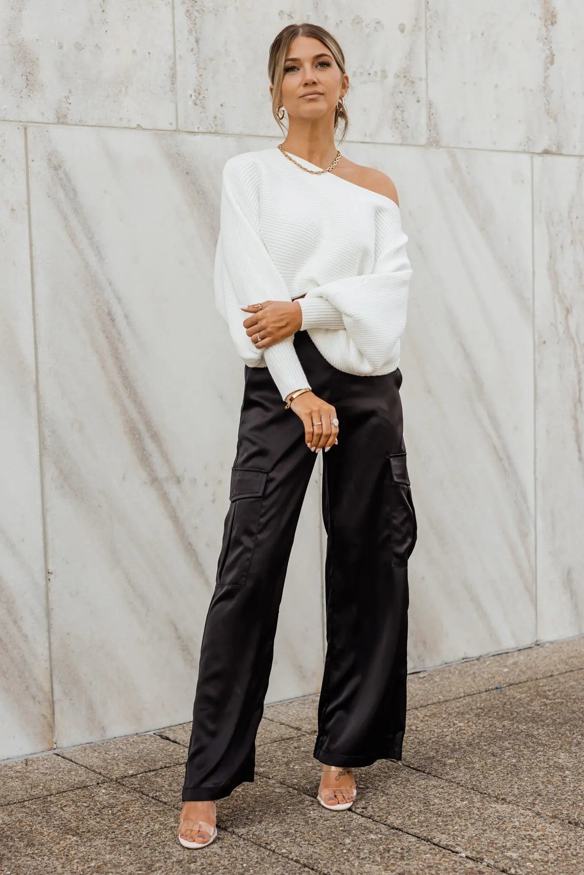Nina Black Satin Cargo Pant - FINAL SALE - JO+CO