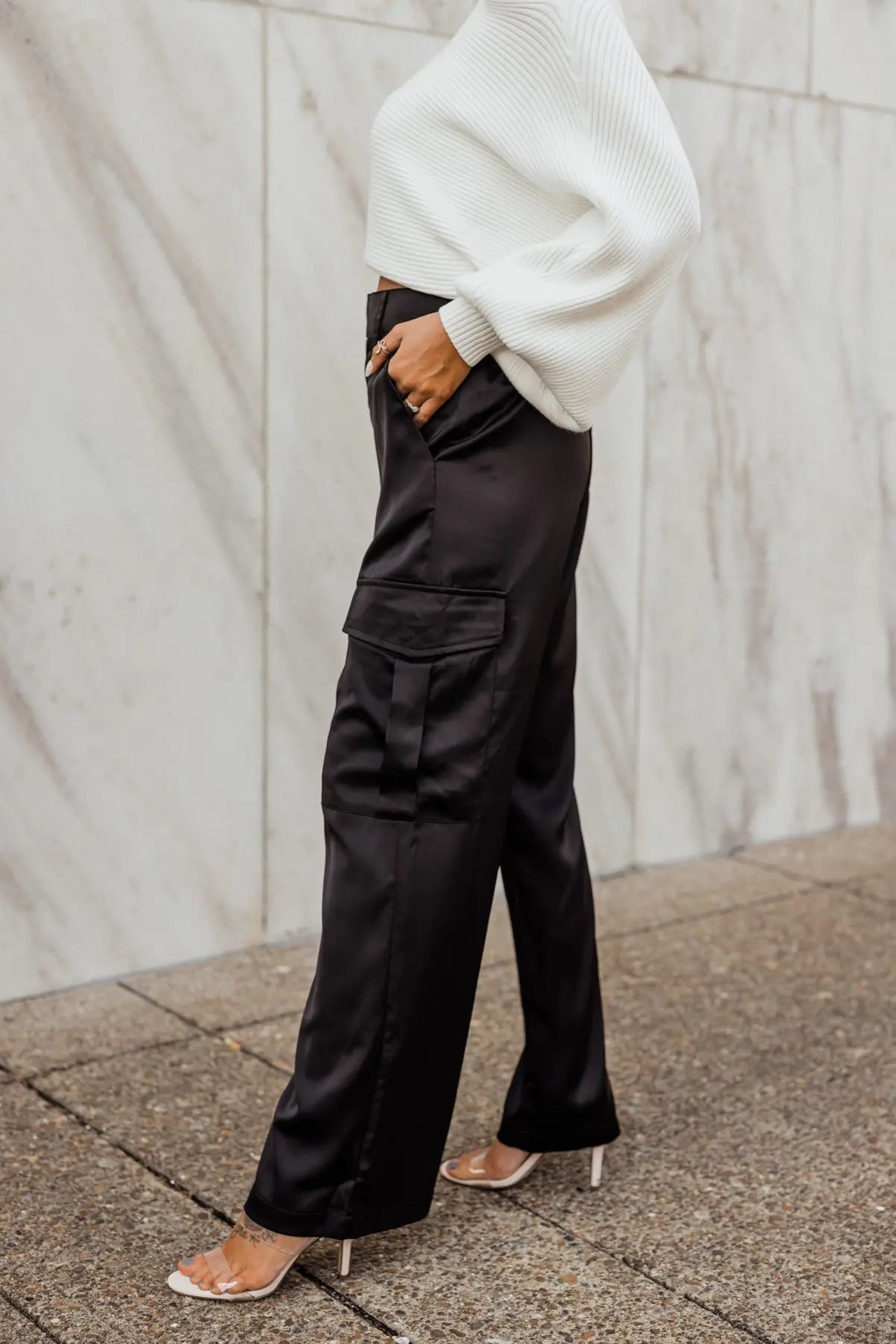 Nina Black Satin Cargo Pant - FINAL SALE - JO+CO