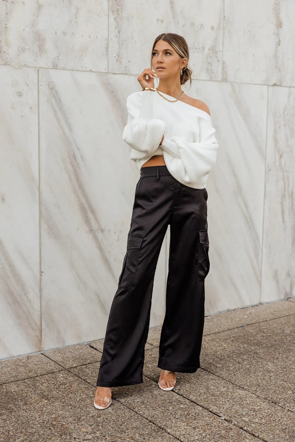 Nina Black Satin Cargo Pant - FINAL SALE - JO+CO