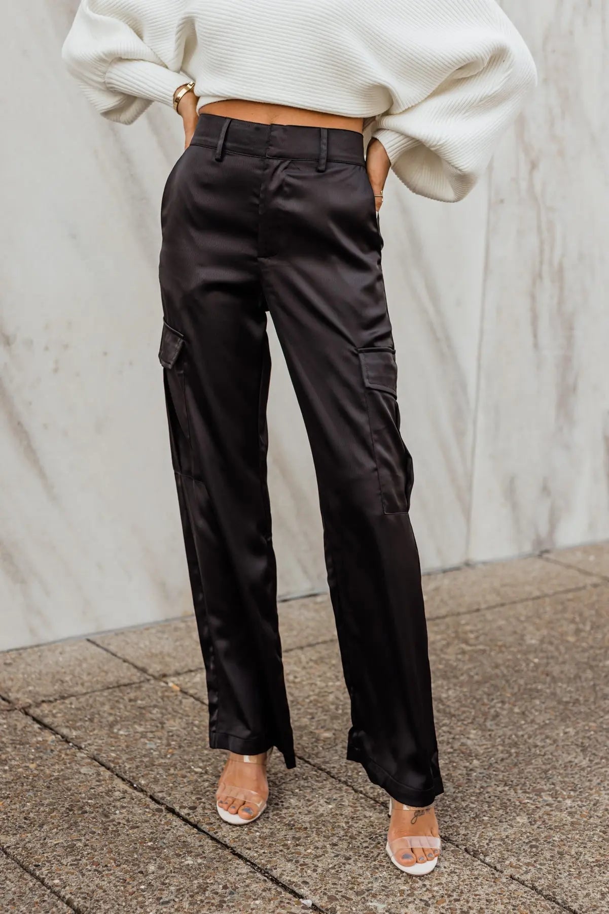 Nina Black Satin Cargo Pant - FINAL SALE - JO+CO
