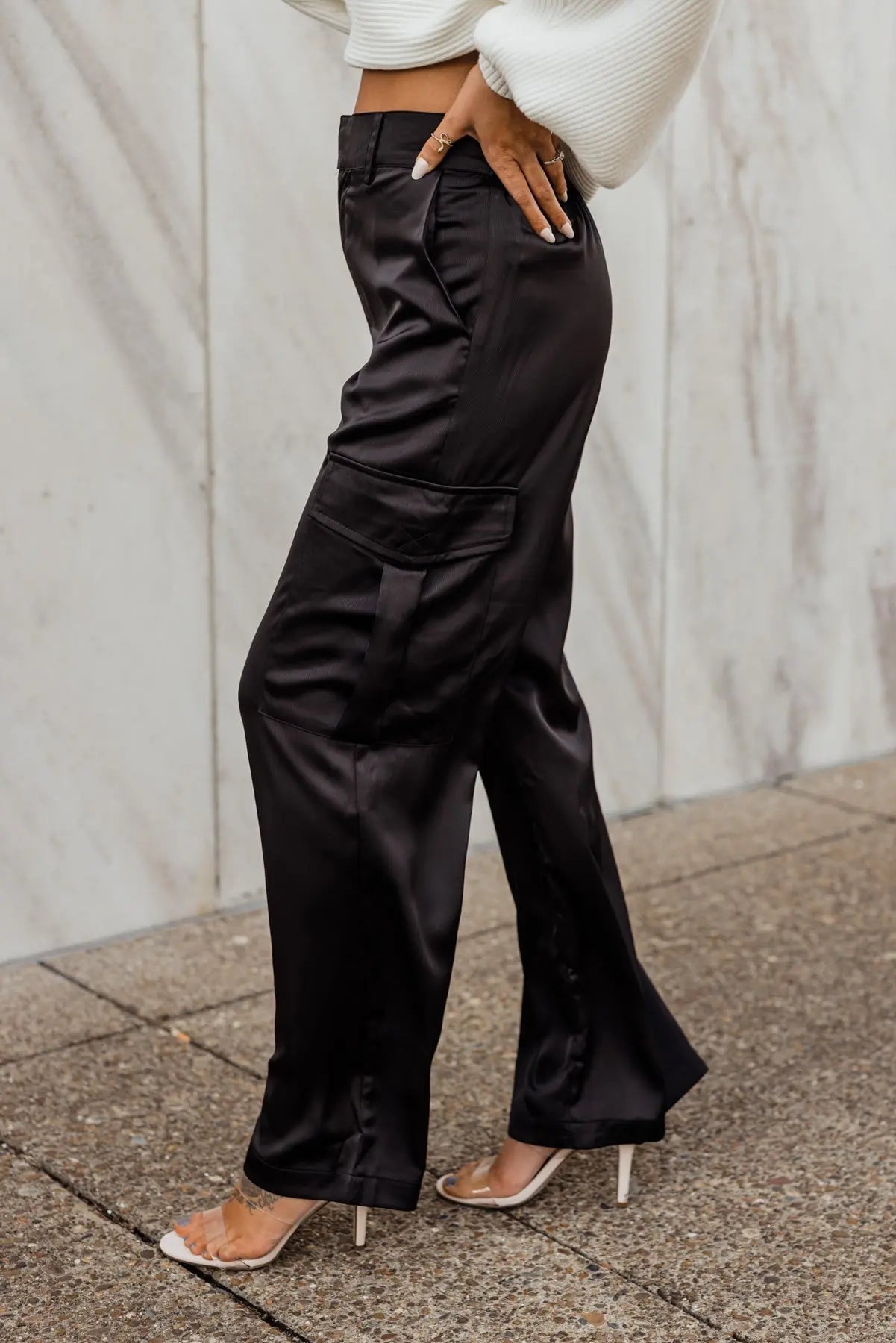 Nina Black Satin Cargo Pant - FINAL SALE - JO+CO