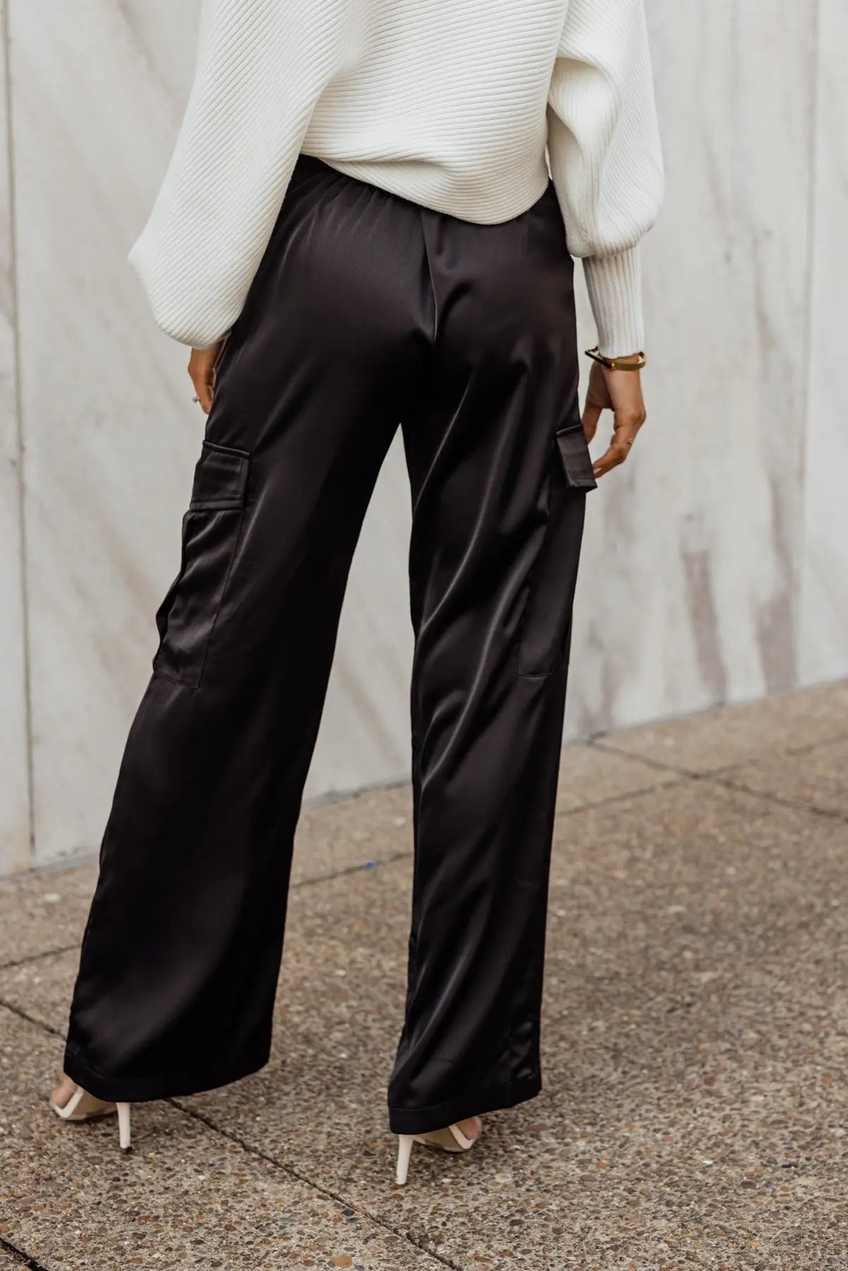 Nina Black Satin Cargo Pant - FINAL SALE - JO+CO