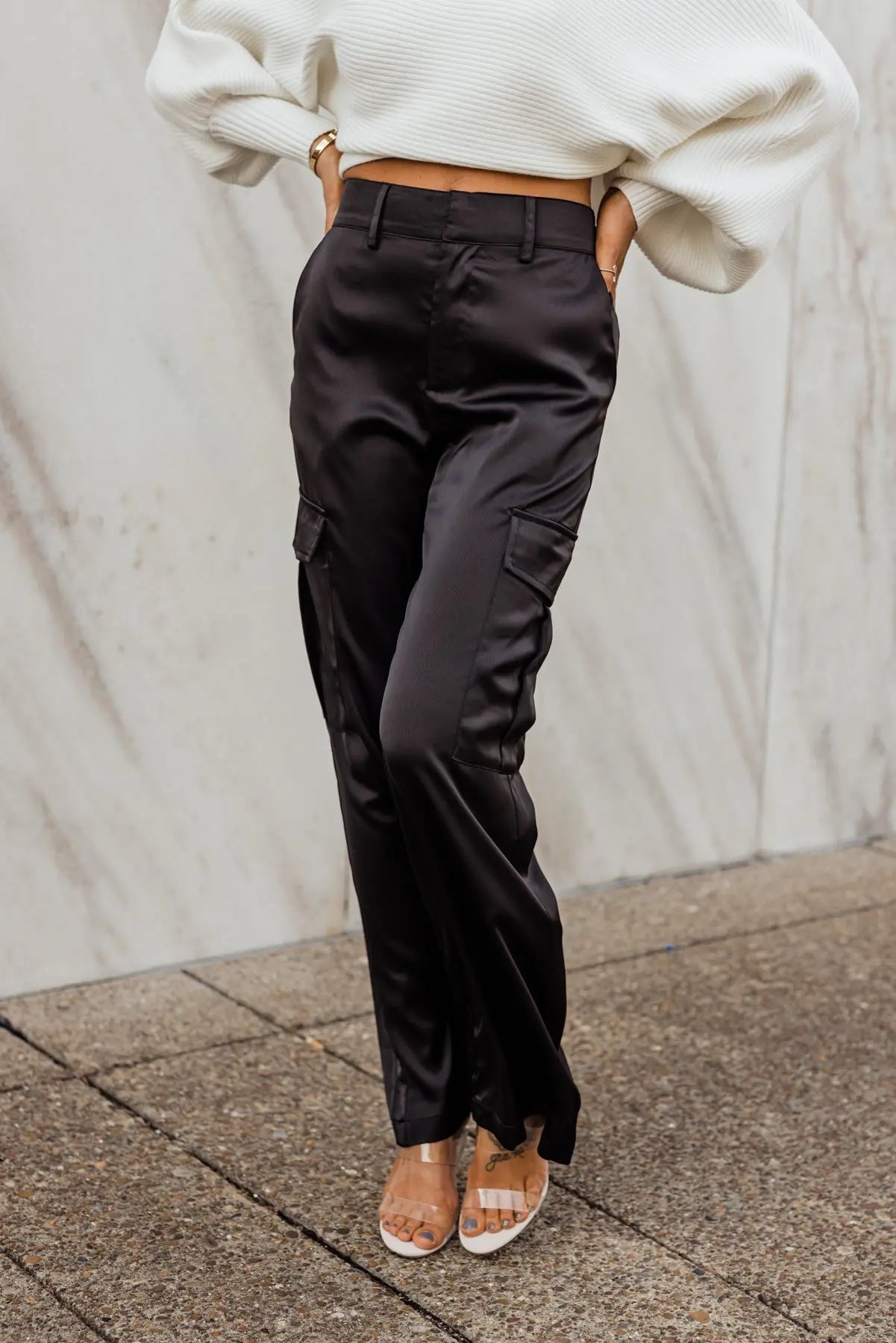 Nina Black Satin Cargo Pant - FINAL SALE - JO+CO