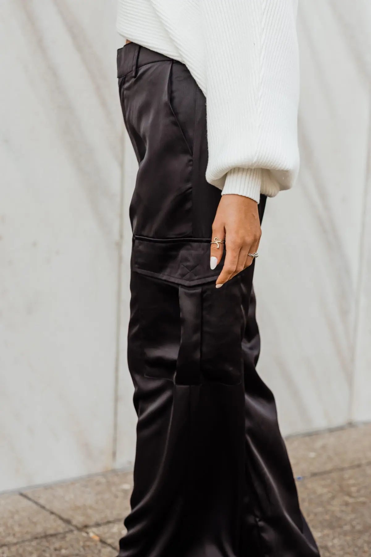 Nina Black Satin Cargo Pant - FINAL SALE - JO+CO