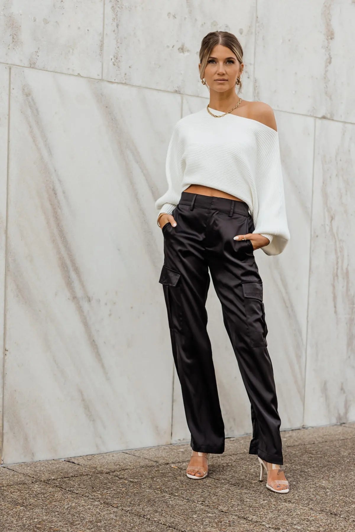 Nina Black Satin Cargo Pant - FINAL SALE - JO+CO