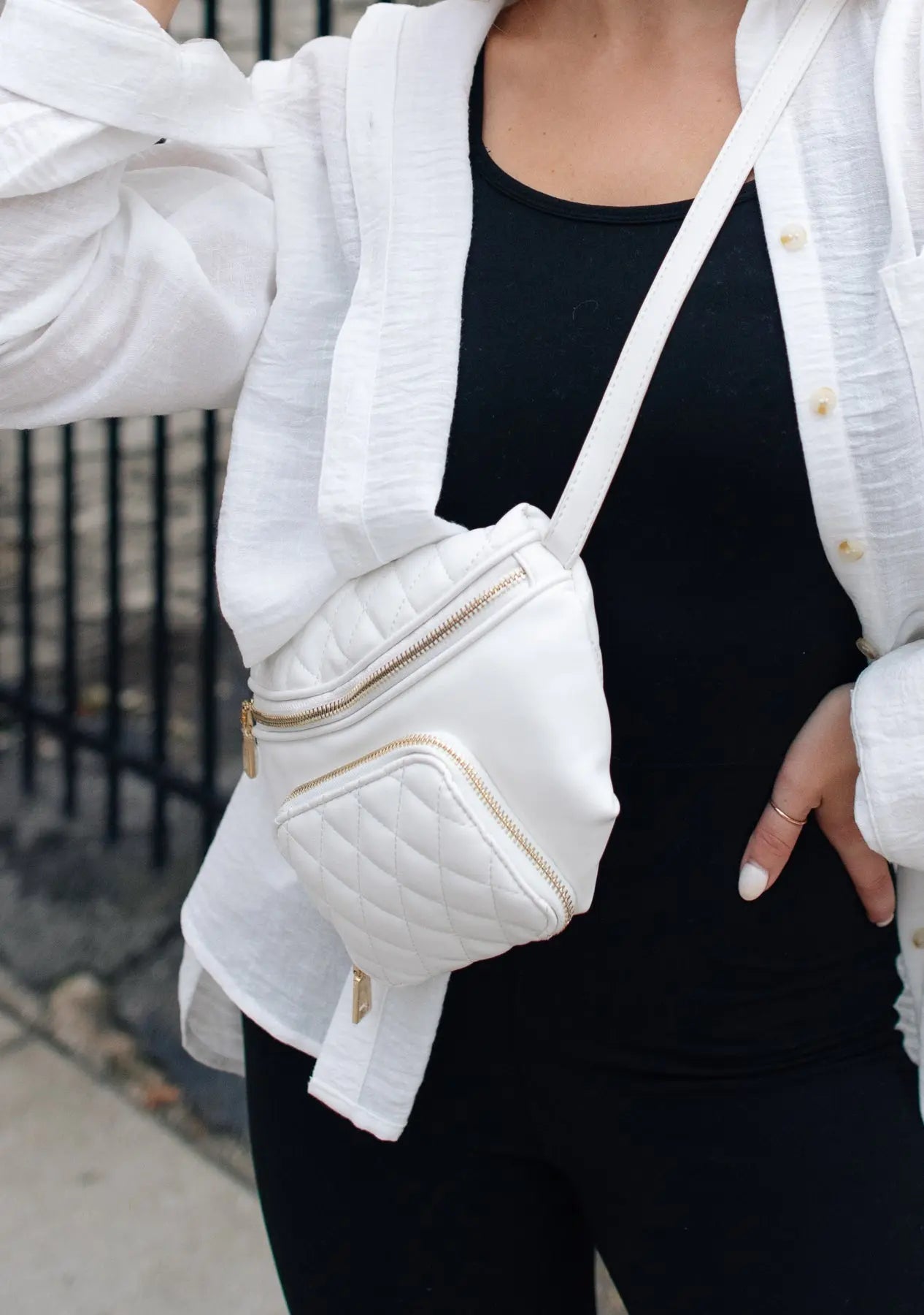 Out And About White Belt Bag - JO+CO