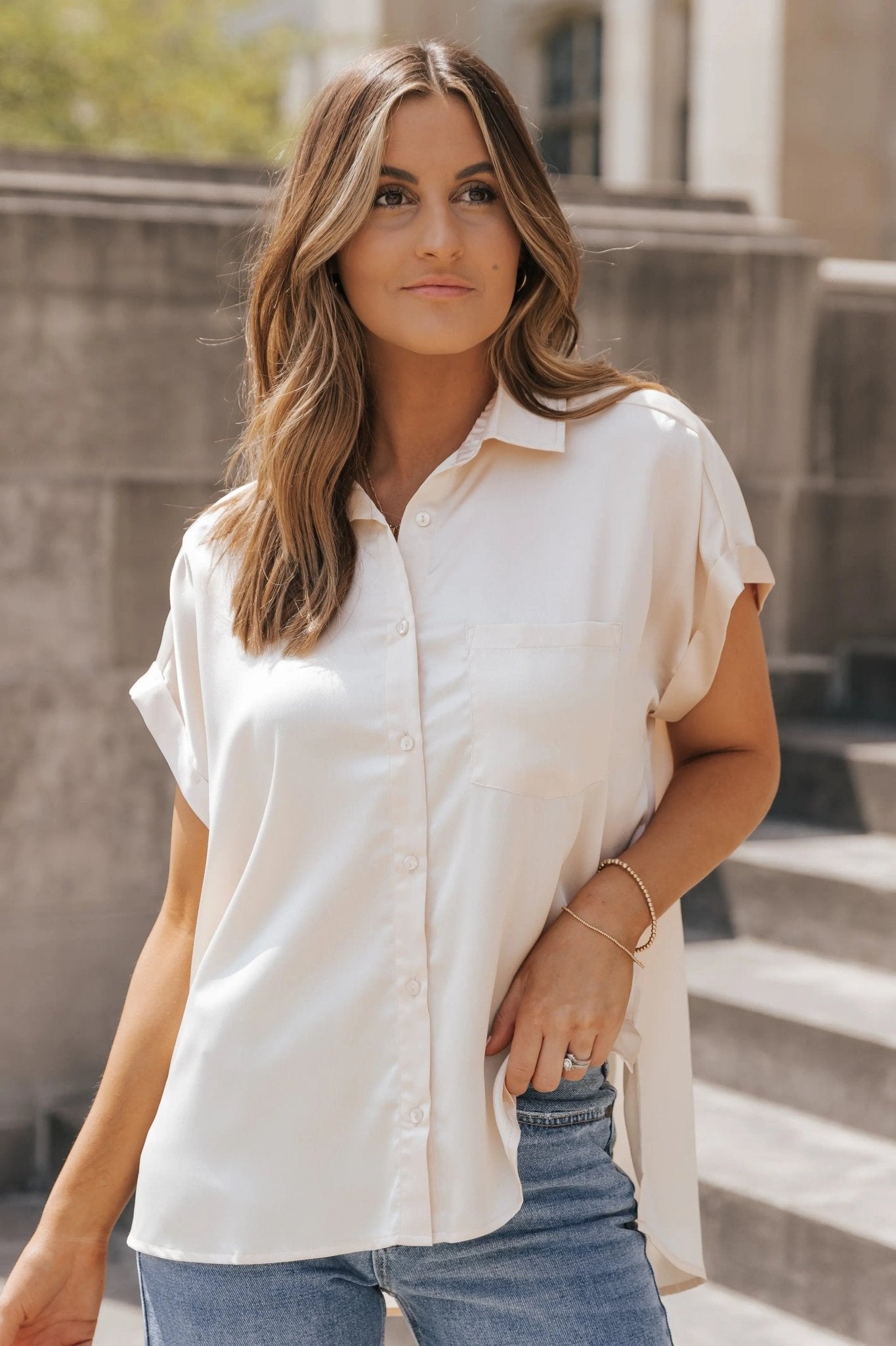 Over The Top Natural Satin Top - FINAL SALE - JO+CO
