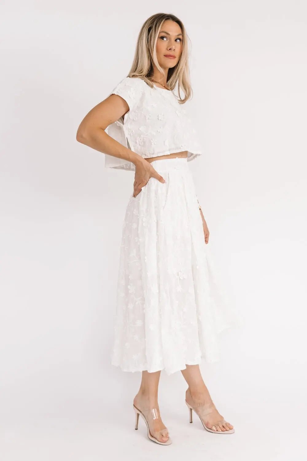 Petal Pop Off White Crop Top & Skirt Set - JO+CO